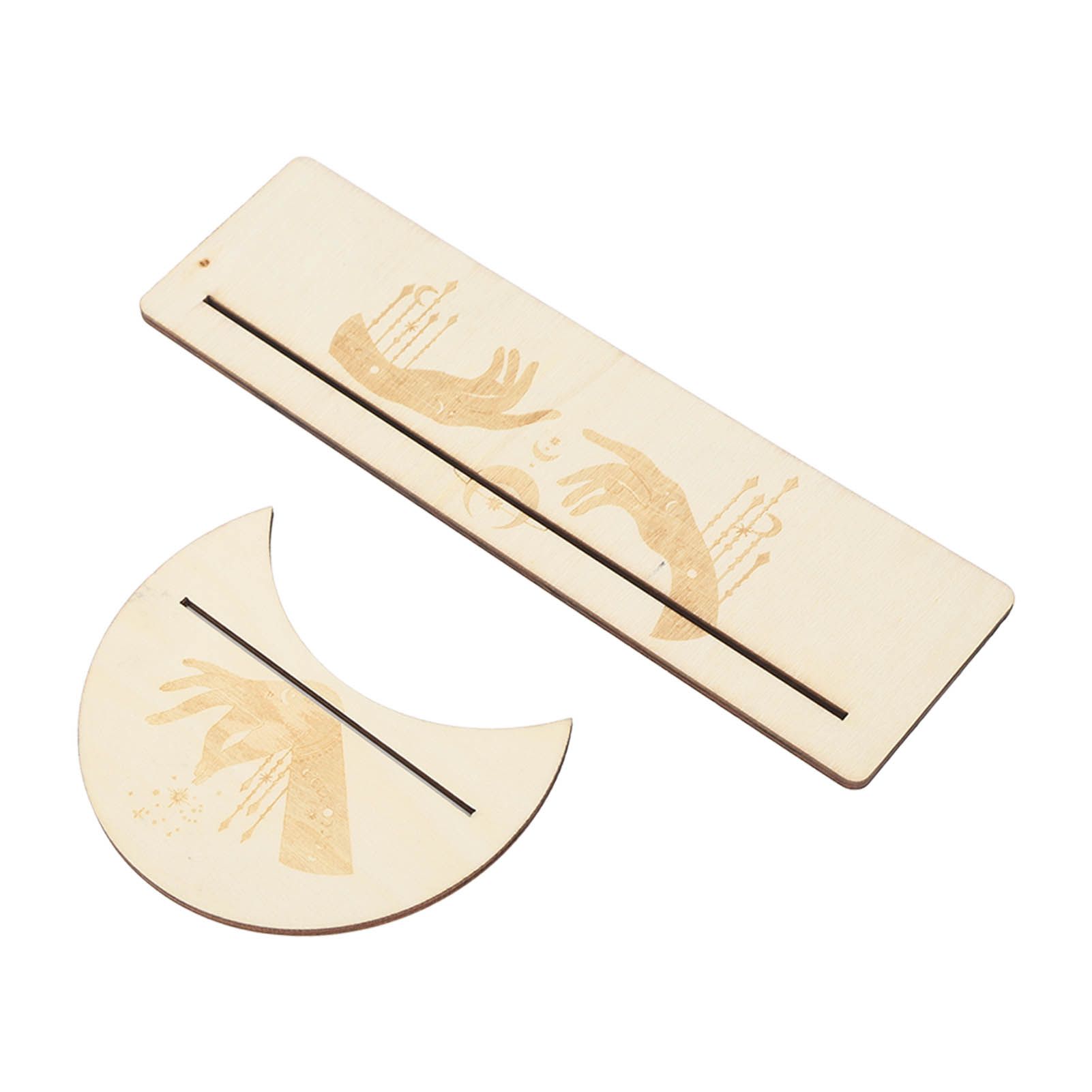 2 Pieces Wooden Tarot Card Stand Holder Stable Moon Shape and Rectangle Wooden Tarot Card Display Stand Base Type C - Image 3