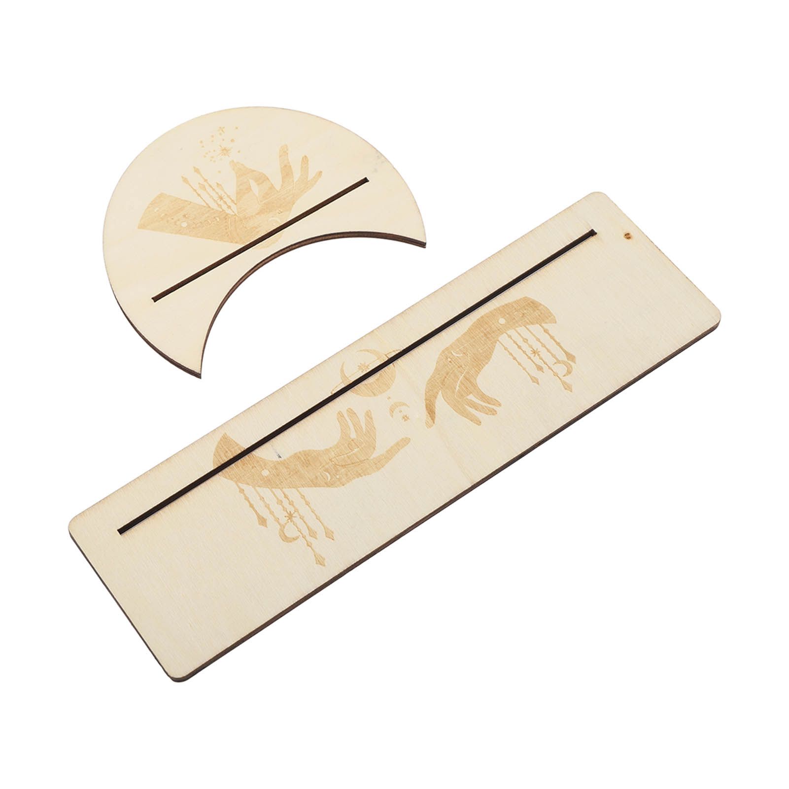 2 Pieces Wooden Tarot Card Stand Holder Stable Moon Shape and Rectangle Wooden Tarot Card Display Stand Base Type C - Image 6