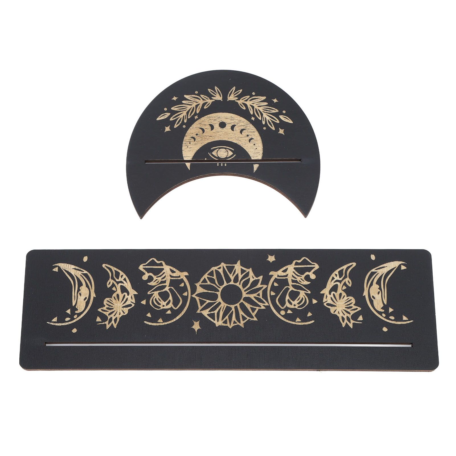2 Pieces Wooden Tarot Card Stand Holder Moon Shape and Rectangle Wooden Tarot Card Display Stand Base Black Type A - Image 1