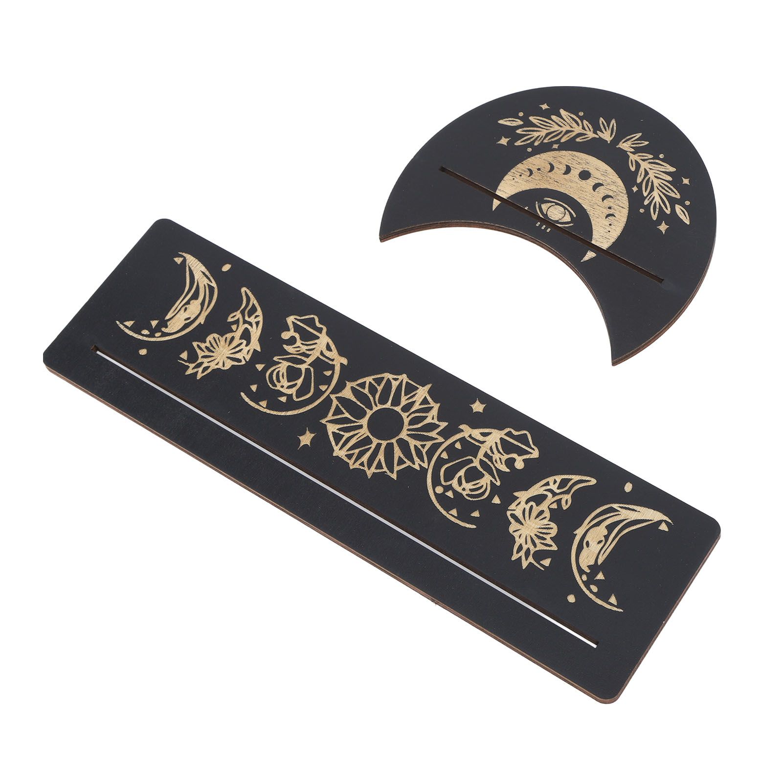 2 Pieces Wooden Tarot Card Stand Holder Moon Shape and Rectangle Wooden Tarot Card Display Stand Base Black Type A - Image 4