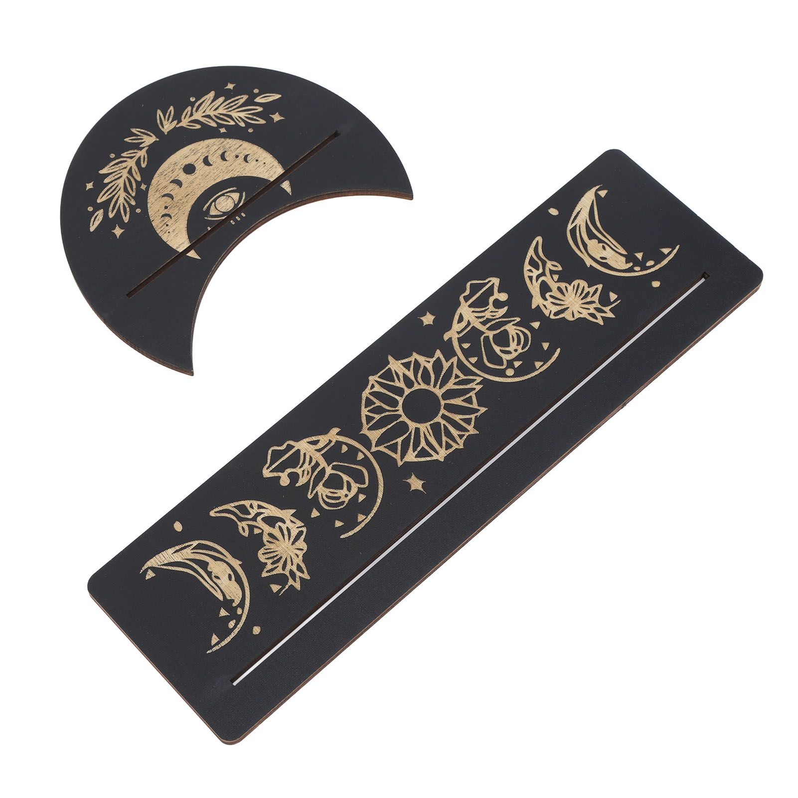 2 Pieces Wooden Tarot Card Stand Holder Moon Shape and Rectangle Wooden Tarot Card Display Stand Base Black Type A - Image 5