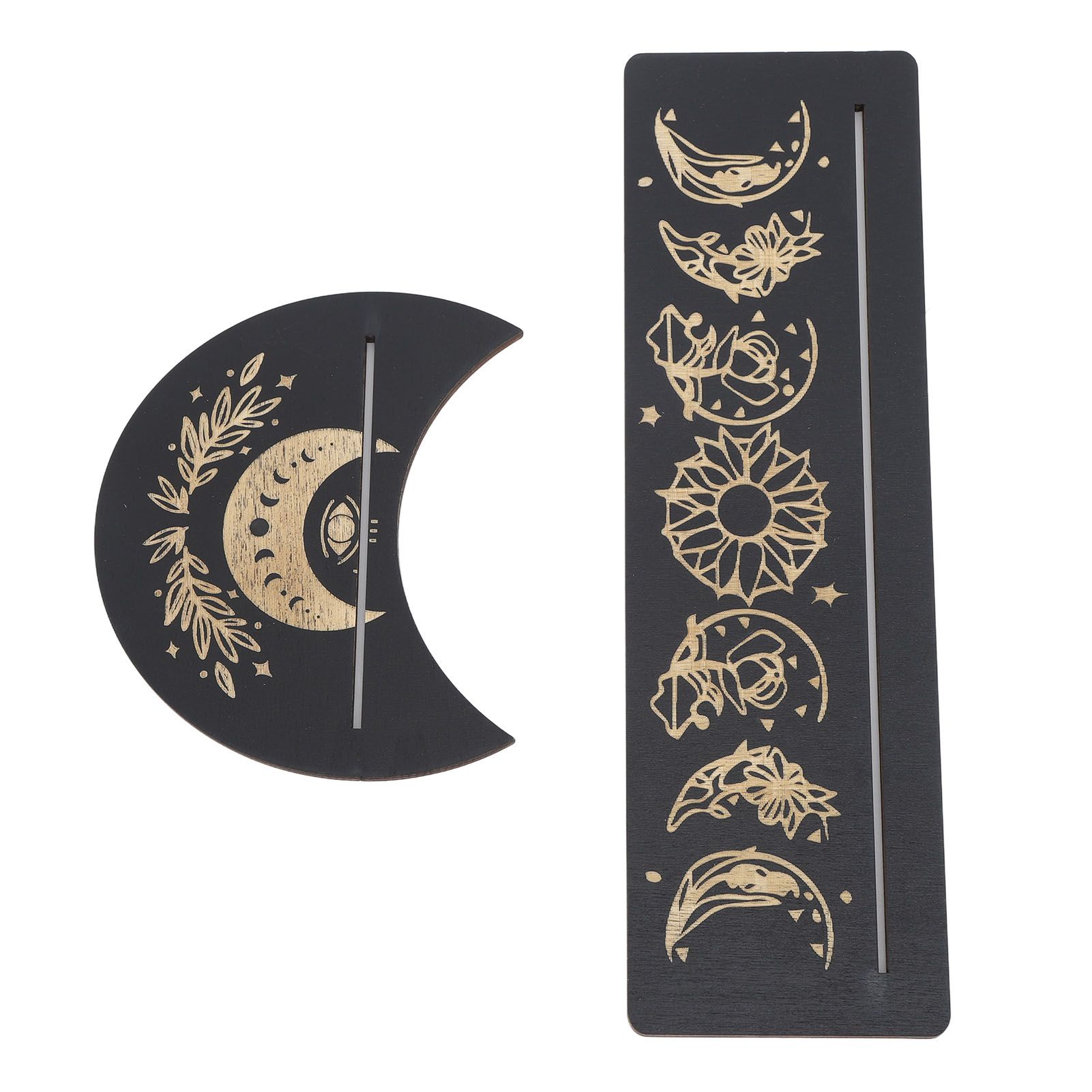 2 Pieces Wooden Tarot Card Stand Holder Moon Shape and Rectangle Wooden Tarot Card Display Stand Base Black Type A - Image 6