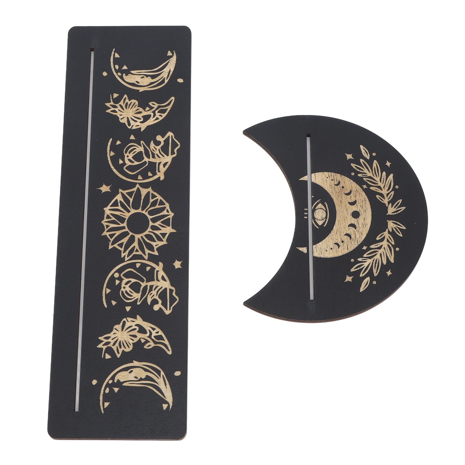2 Pieces Wooden Tarot Card Stand Holder Moon Shape and Rectangle Wooden Tarot Card Display Stand Base Black Type A - Image 7