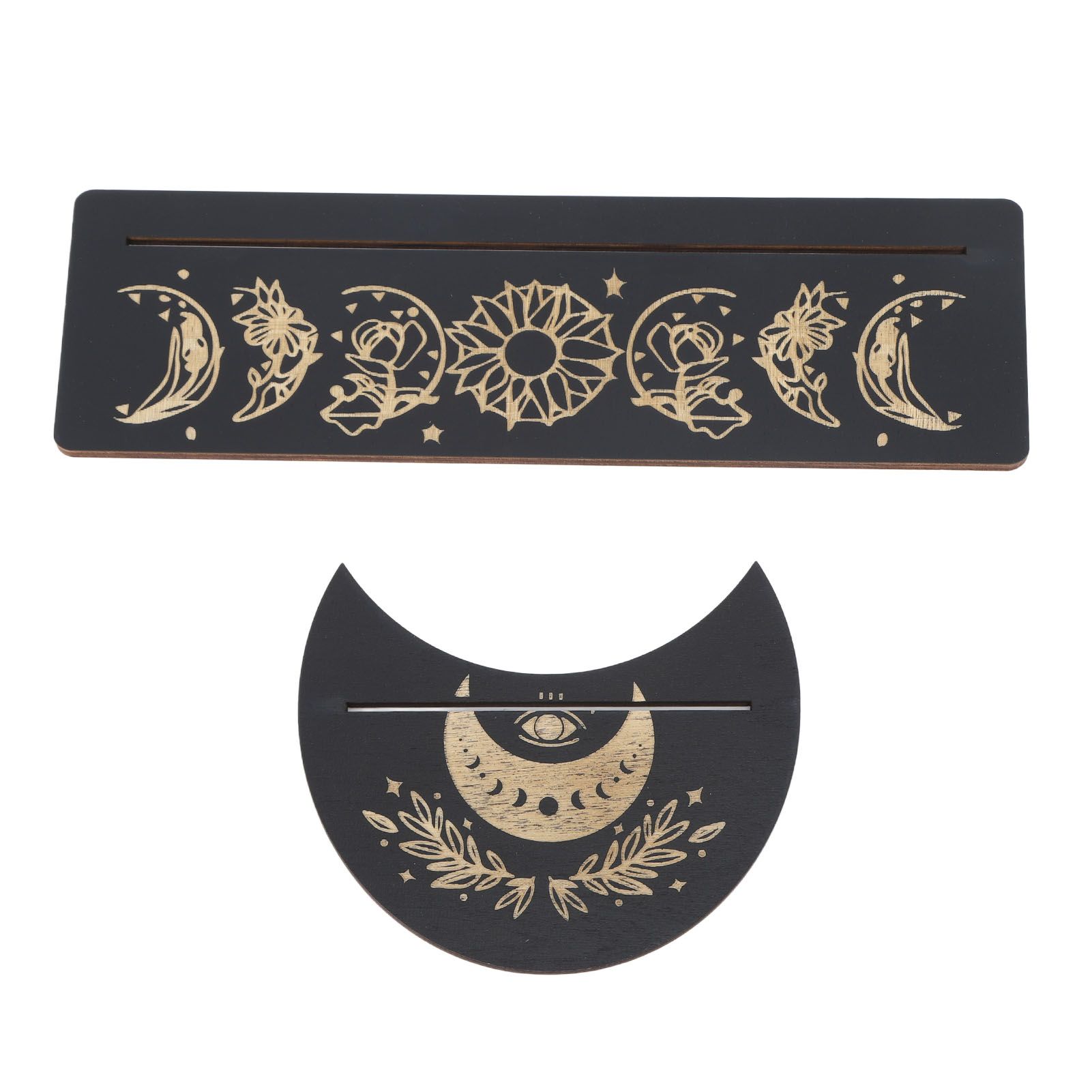 2 Pieces Wooden Tarot Card Stand Holder Moon Shape and Rectangle Wooden Tarot Card Display Stand Base Black Type A - Image 8