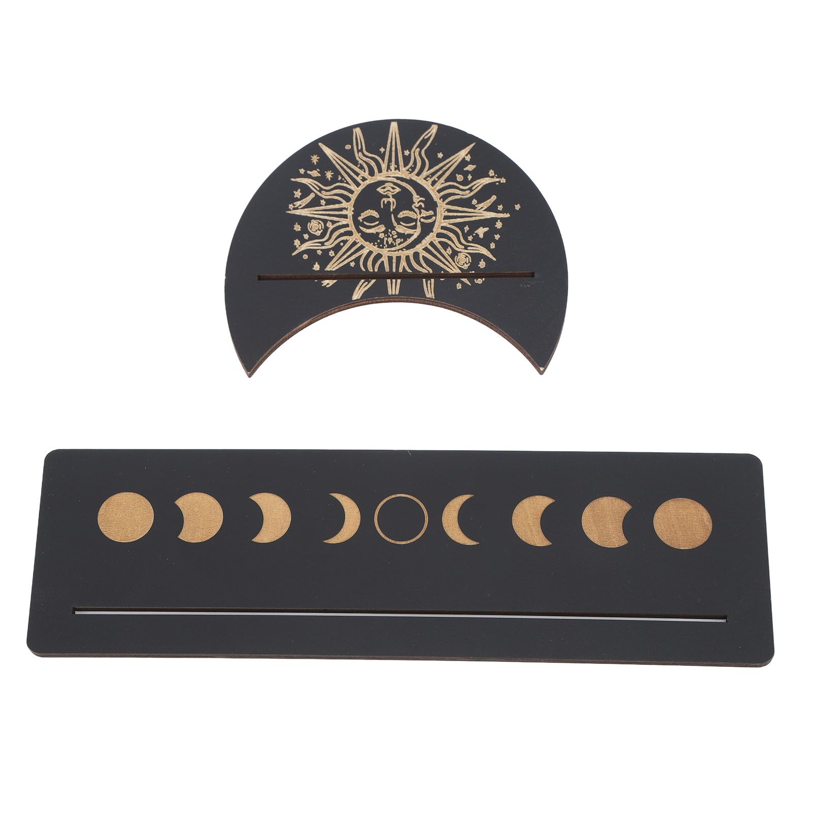 2 Pieces Wooden Tarot Card Stand Holder Moon Shape and Rectangle Wooden Tarot Card Display Stand Base Black Type B - Image 1