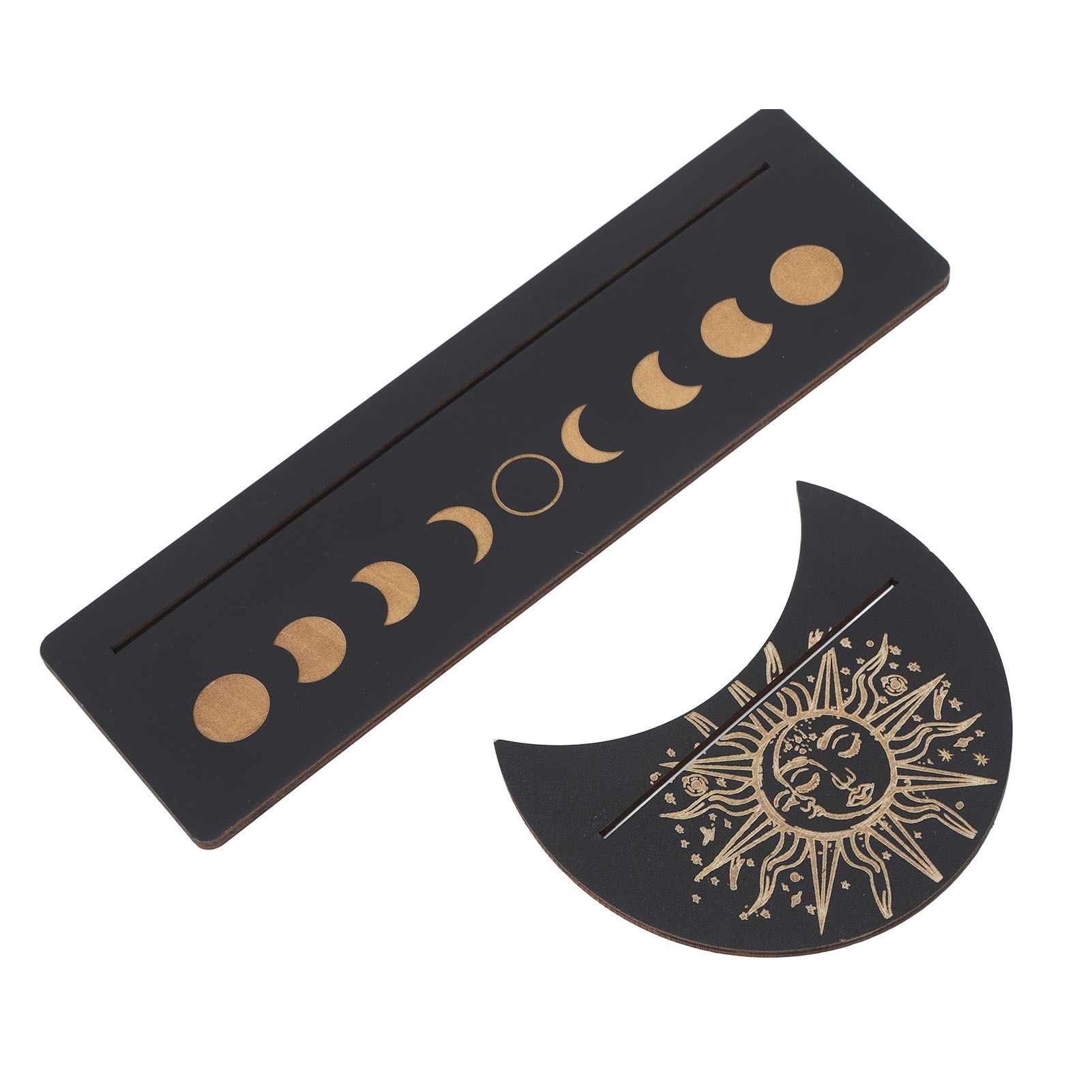 2 Pieces Wooden Tarot Card Stand Holder Moon Shape and Rectangle Wooden Tarot Card Display Stand Base Black Type B - Image 3