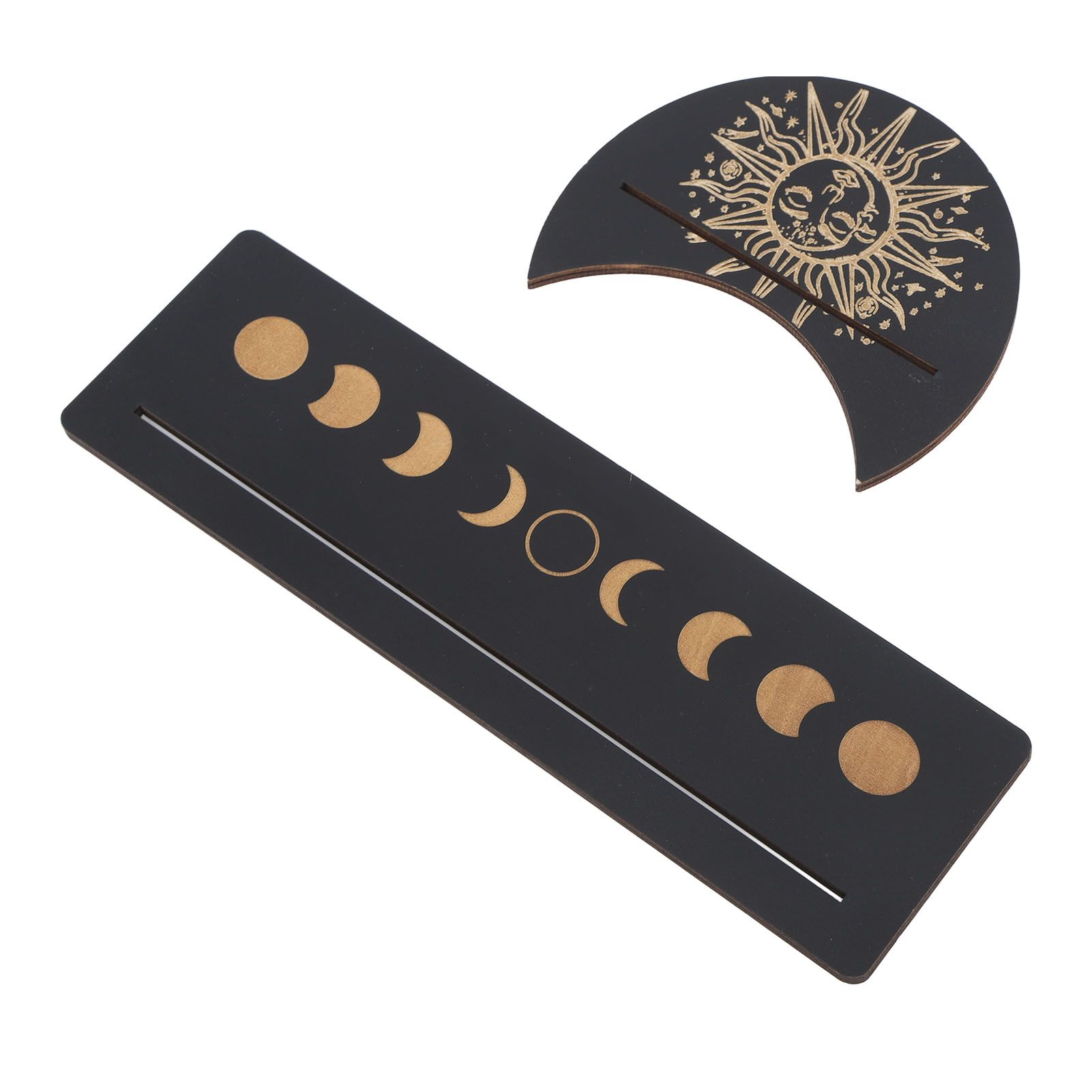 2 Pieces Wooden Tarot Card Stand Holder Moon Shape and Rectangle Wooden Tarot Card Display Stand Base Black Type B - Image 4