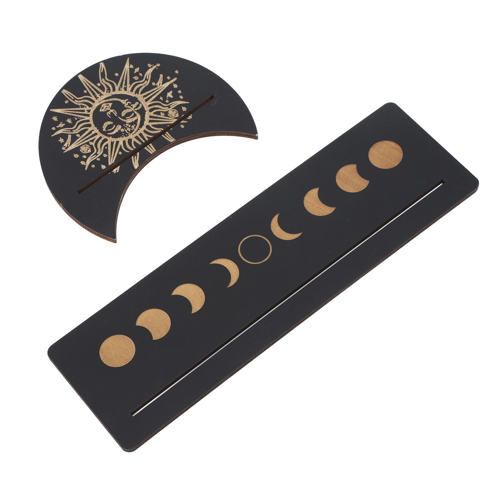 2 Pieces Wooden Tarot Card Stand Holder Moon Shape and Rectangle Wooden Tarot Card Display Stand Base Black Type B - Image 5