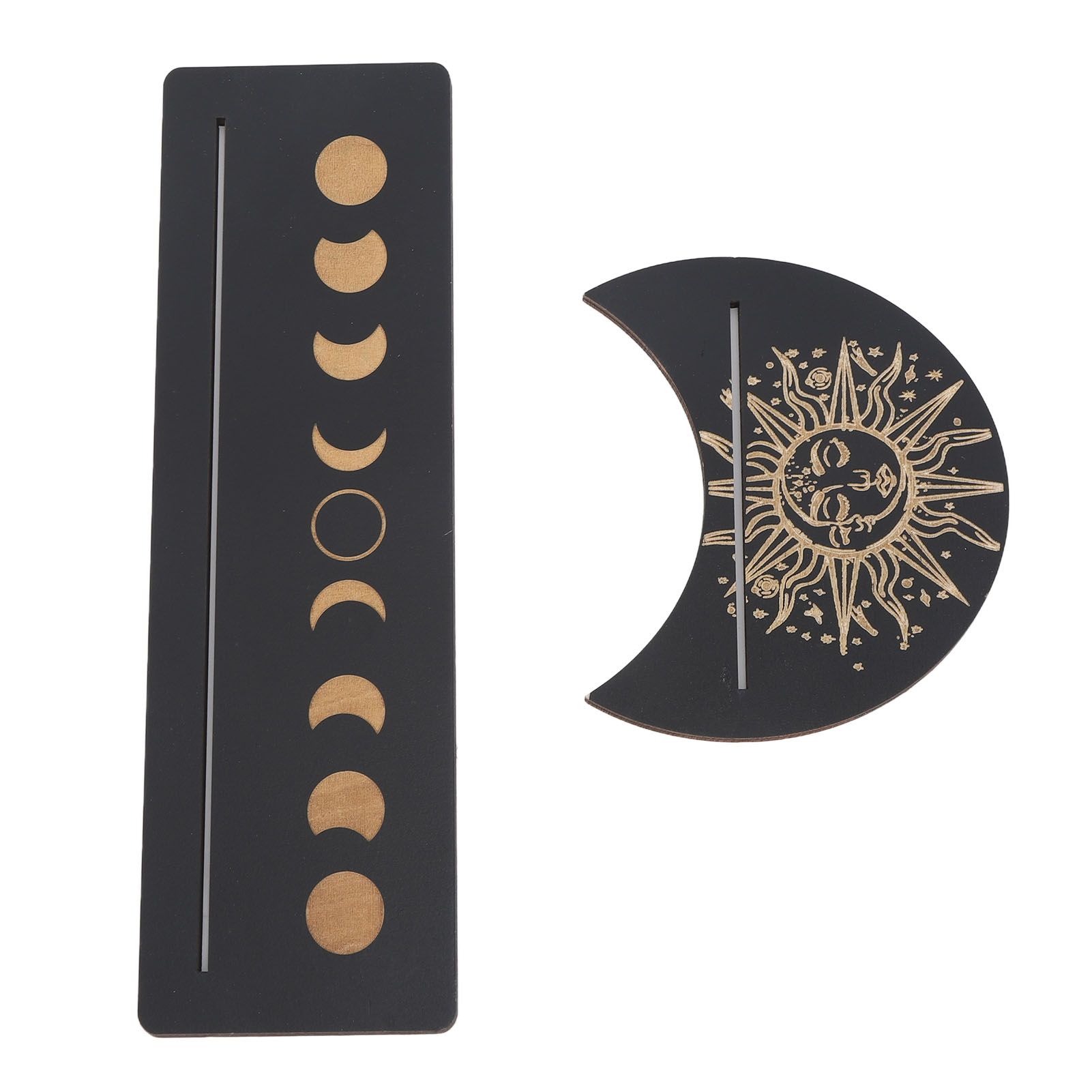 2 Pieces Wooden Tarot Card Stand Holder Moon Shape and Rectangle Wooden Tarot Card Display Stand Base Black Type B - Image 6
