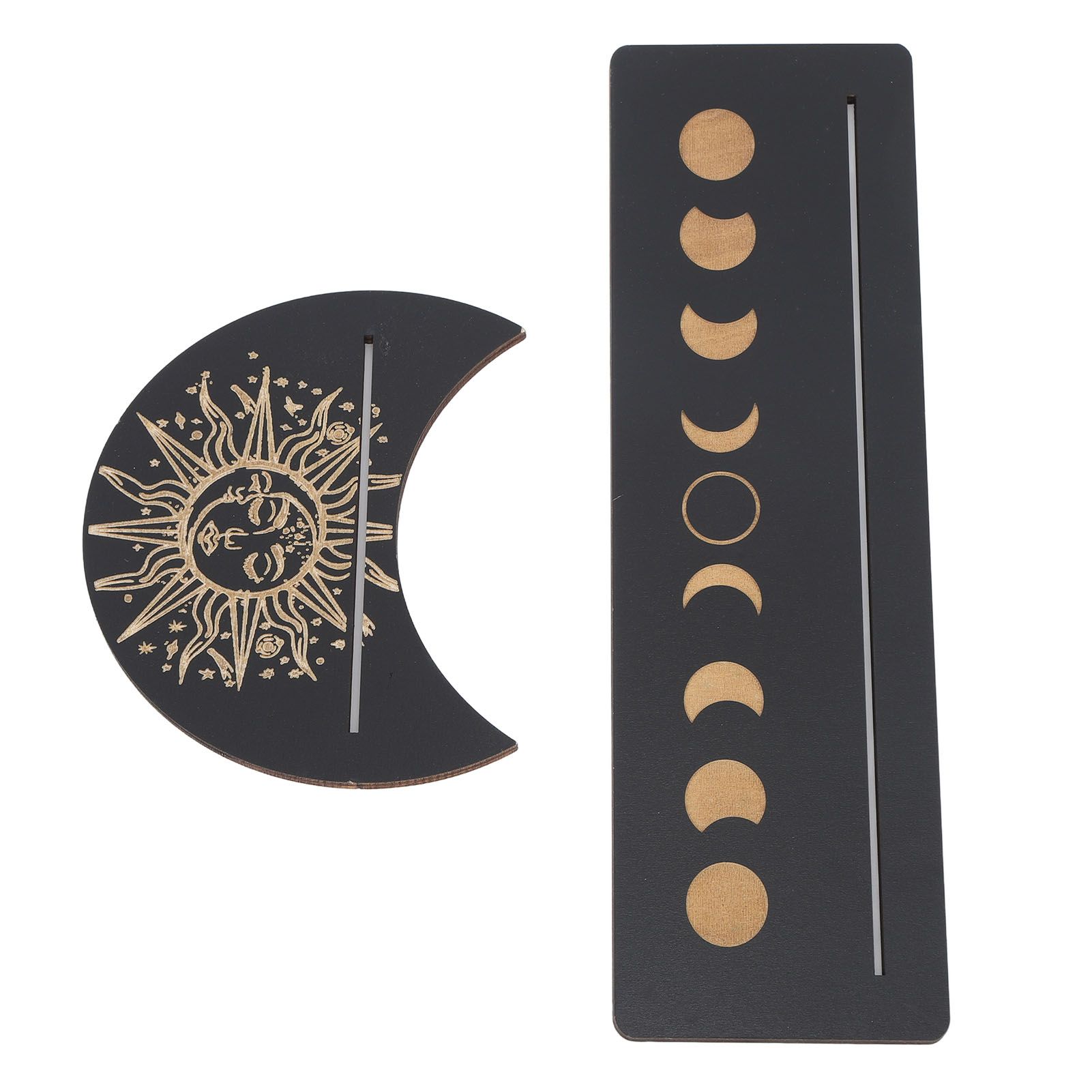 2 Pieces Wooden Tarot Card Stand Holder Moon Shape and Rectangle Wooden Tarot Card Display Stand Base Black Type B - Image 7
