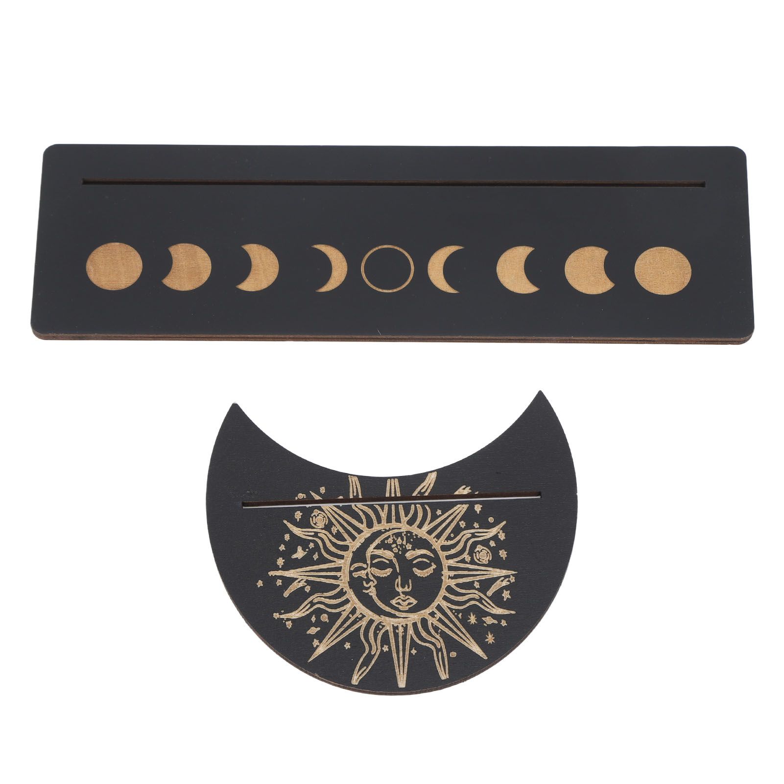 2 Pieces Wooden Tarot Card Stand Holder Moon Shape and Rectangle Wooden Tarot Card Display Stand Base Black Type B - Image 8