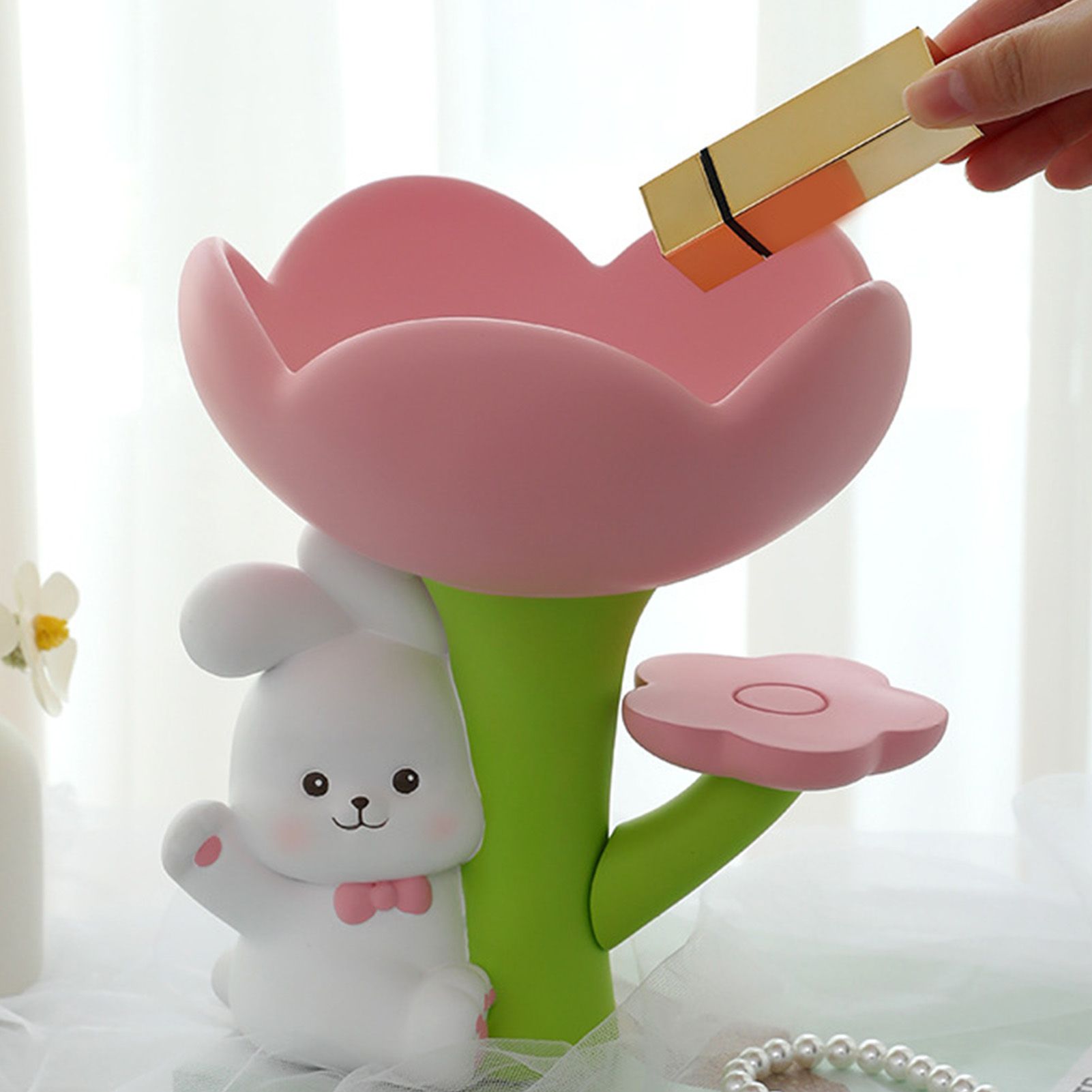 Rabbit Flower Key Tray Resin Storage Plate Jewelry Holder Home Decoration for Bedroom Office - Image 8