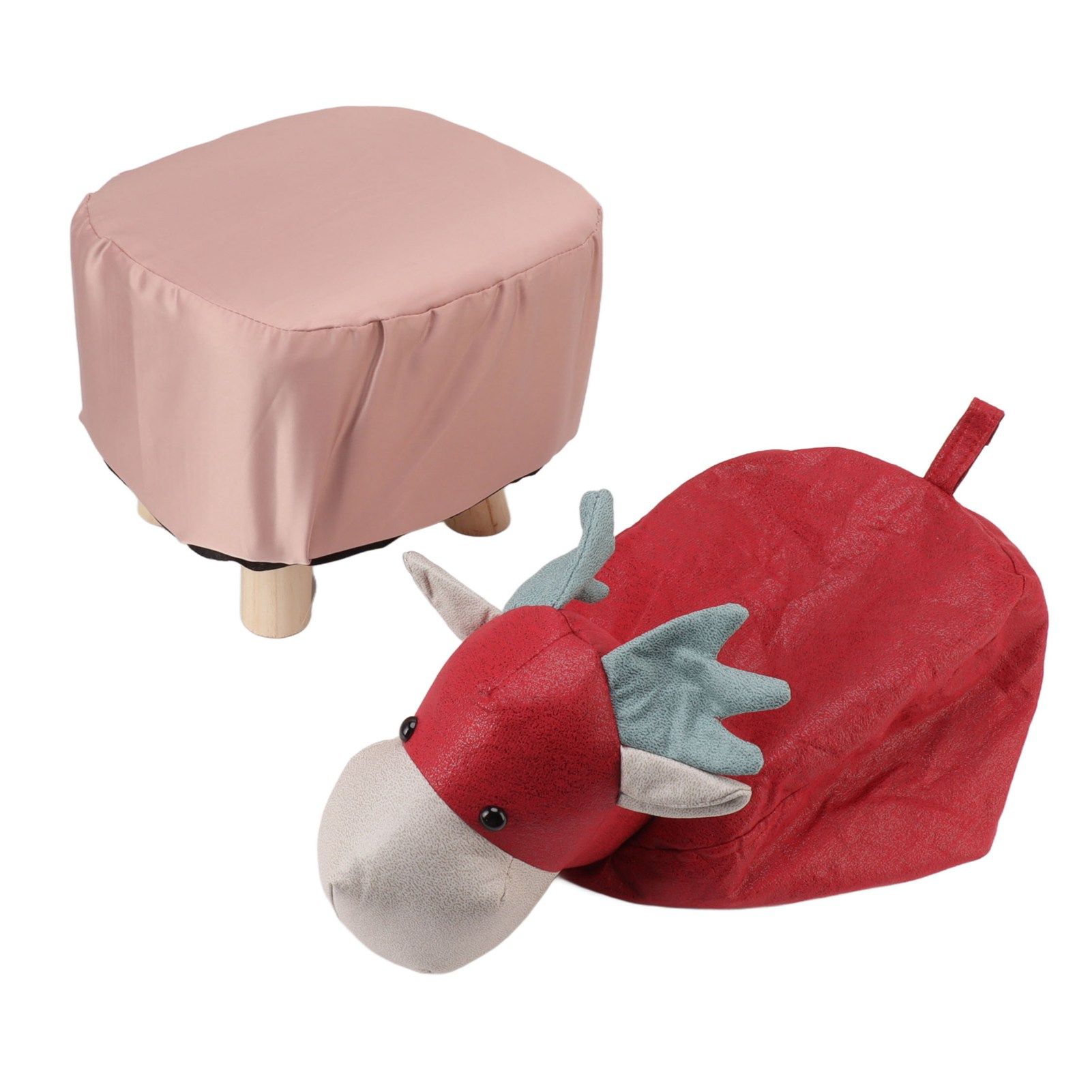 Animal Footstools Prevent Slip Cute Cartoon Giraffe Shape Soft Small Kids Stools for Home Red - Image 2