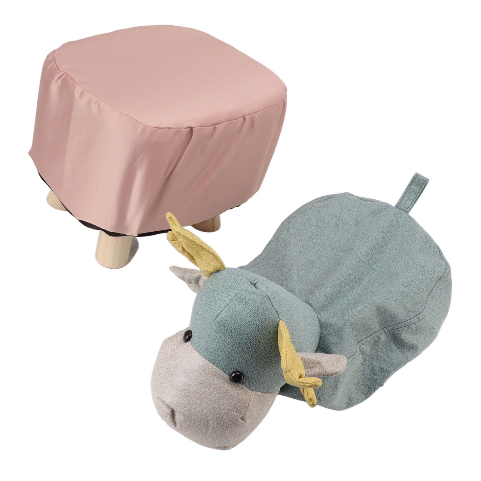 Animal Footstools Prevent Slip Cute Cartoon Giraffe Shape Soft Small Kids Stools for Home Blue - Image 2