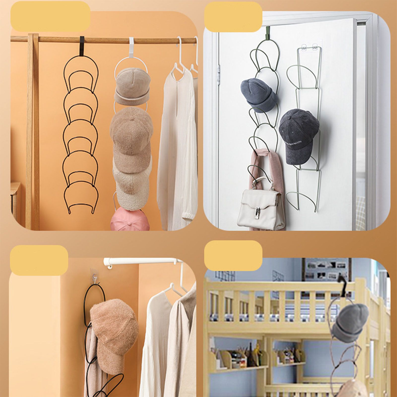 5Pcs Hat Rack Iron Punching Free Multi Layer Multifunctional Space Saving Hat Hanger Holder Black - Image 6
