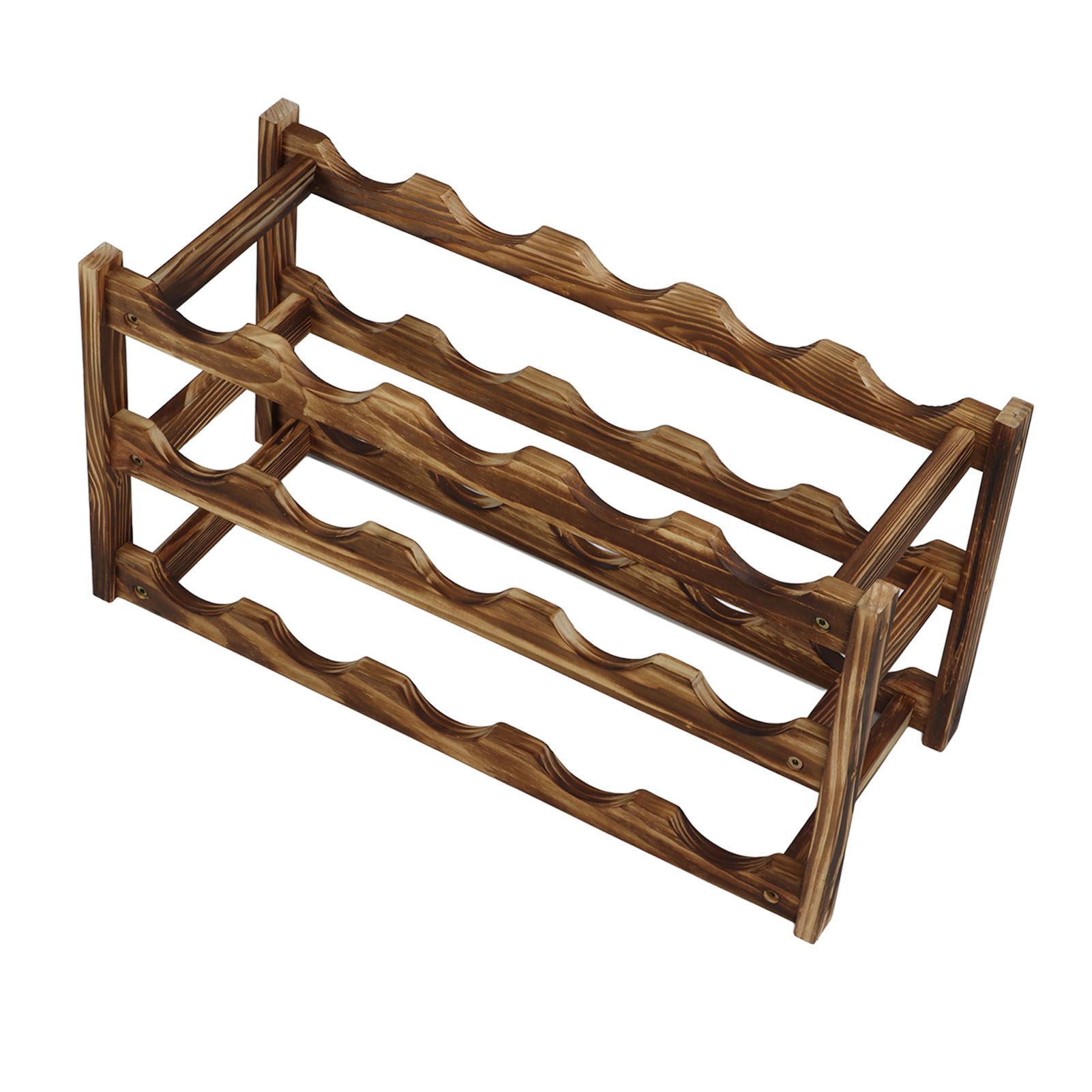 Wine Rack Pine Wood Wine Bottle Storage Shelf Display Organizer Decor for Countertop Home 3 Layer 15 Bottles Capacity - Image 3