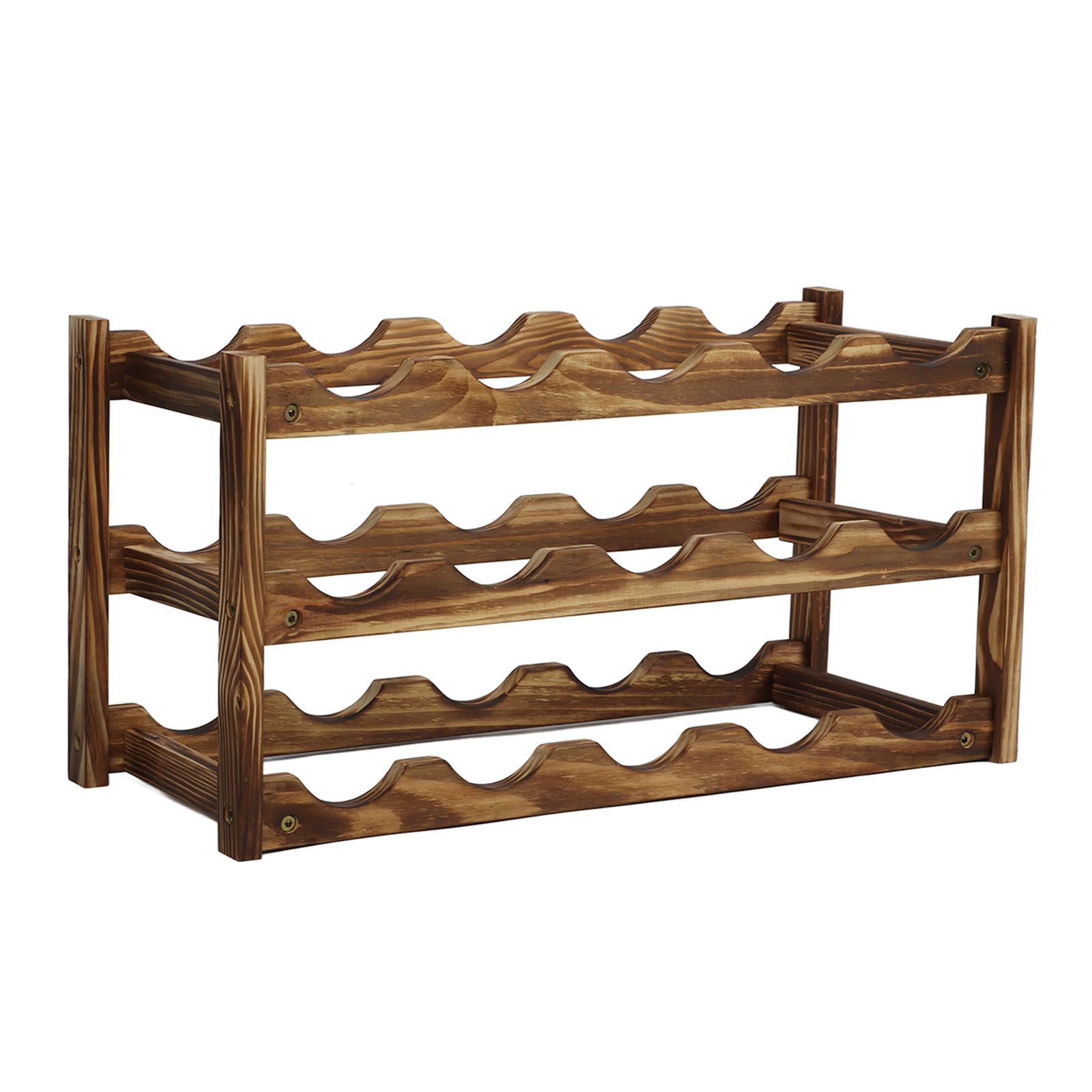 Wine Rack Pine Wood Wine Bottle Storage Shelf Display Organizer Decor for Countertop Home 3 Layer 15 Bottles Capacity - Image 5