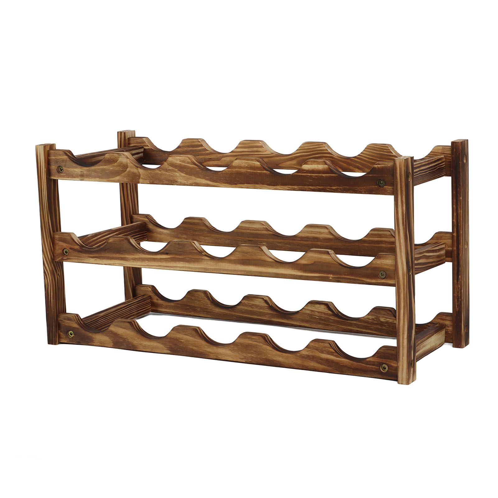Wine Rack Pine Wood Wine Bottle Storage Shelf Display Organizer Decor for Countertop Home 3 Layer 15 Bottles Capacity - Image 6