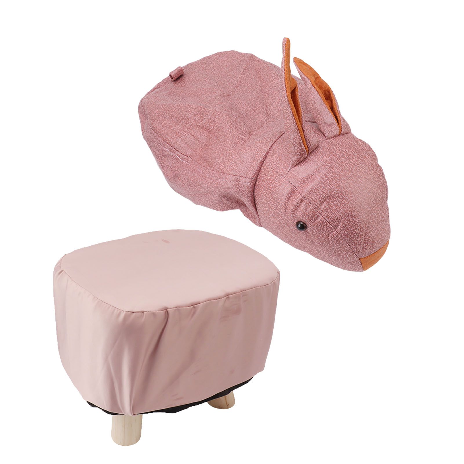 Cute Animal Footstool with Soft Padded Cushion and Prevent Slip Feet Small Footrest Stools for Kids Adults Pink Rabbit - Image 1