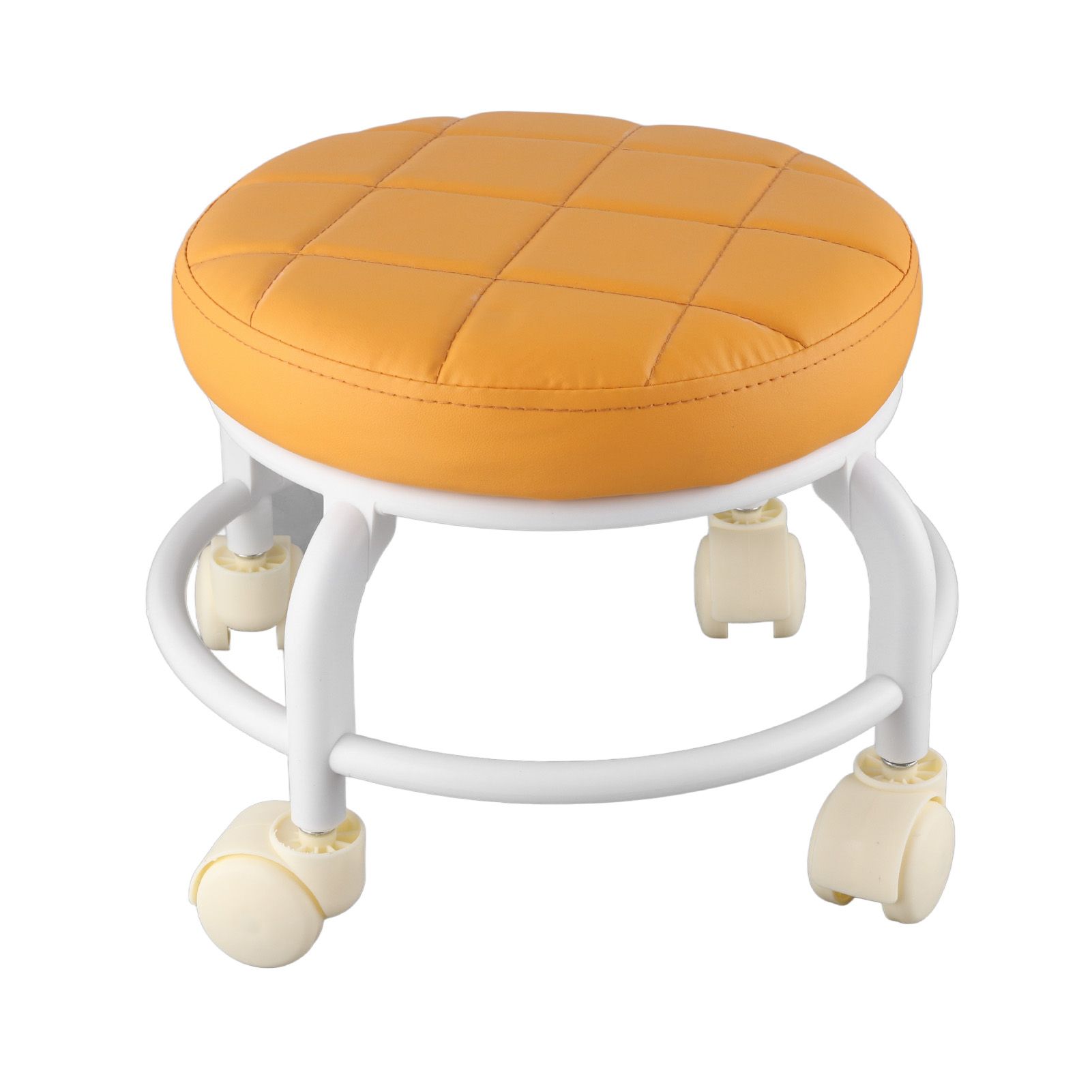 Rolling Ottoman High Density Memory Foam Waterproof Quiet Wheels Double Layers Footrest Stool for Family Office Orange - Image 1