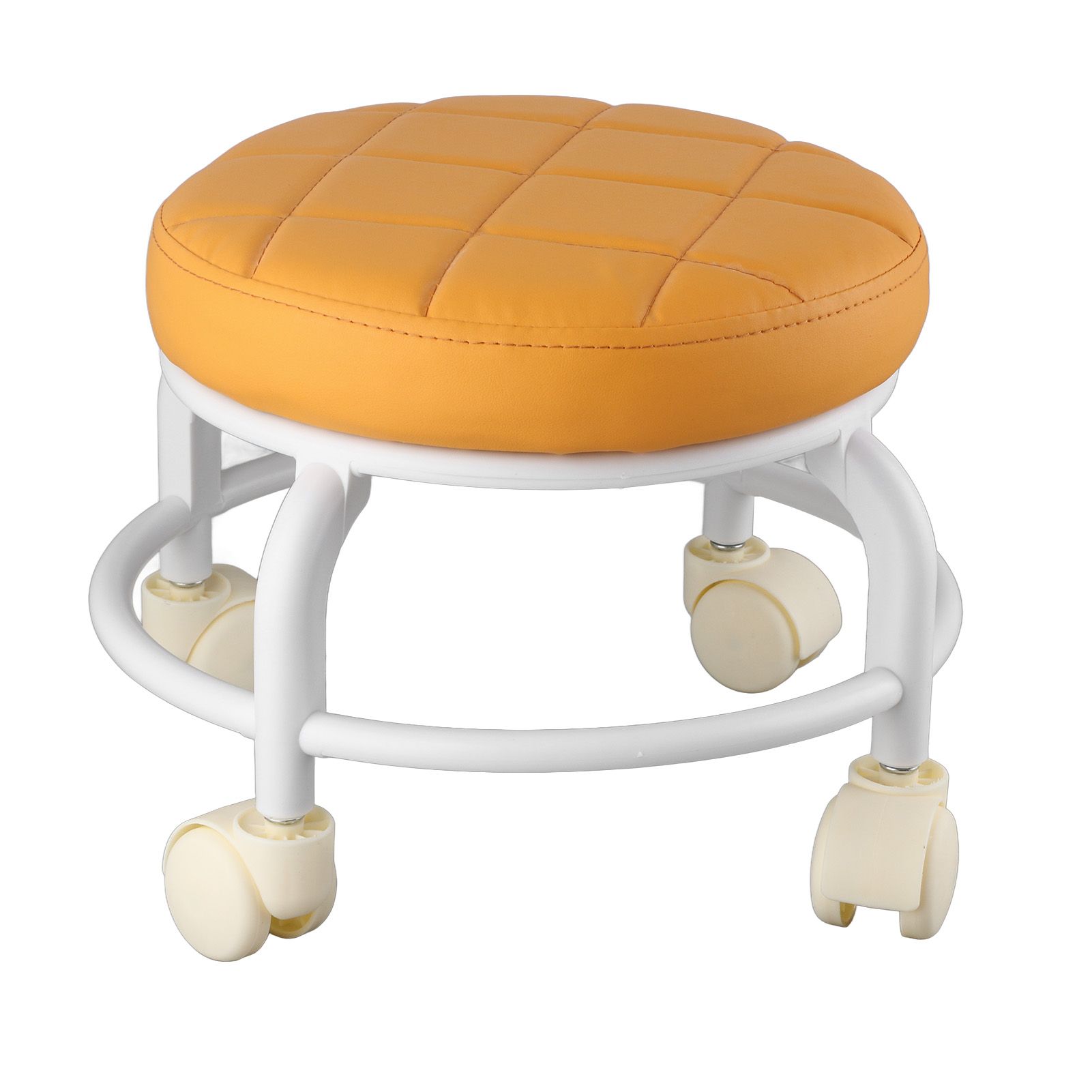 Rolling Ottoman High Density Memory Foam Waterproof Quiet Wheels Double Layers Footrest Stool for Family Office Orange - Image 2