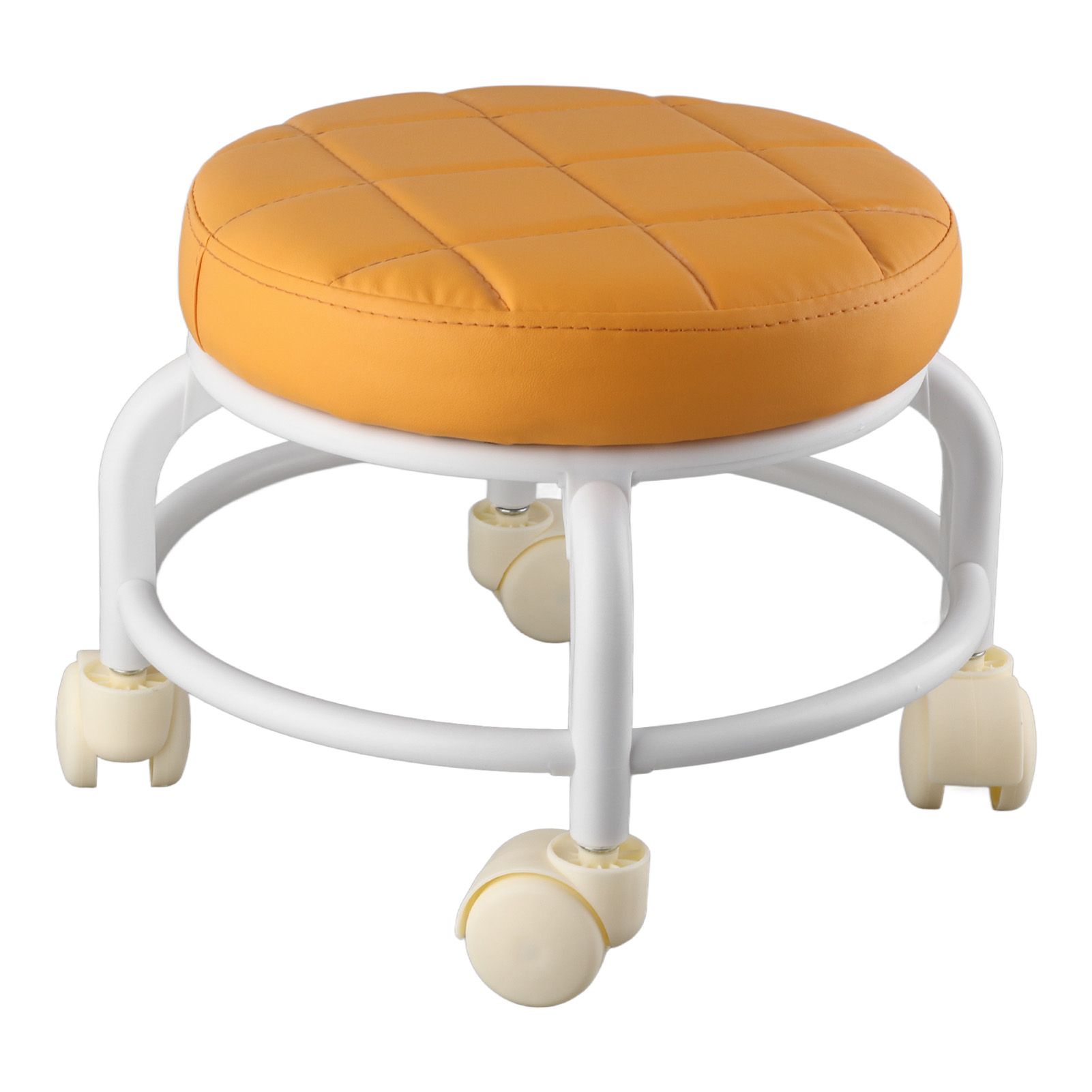 Rolling Ottoman High Density Memory Foam Waterproof Quiet Wheels Double Layers Footrest Stool for Family Office Orange - Image 3