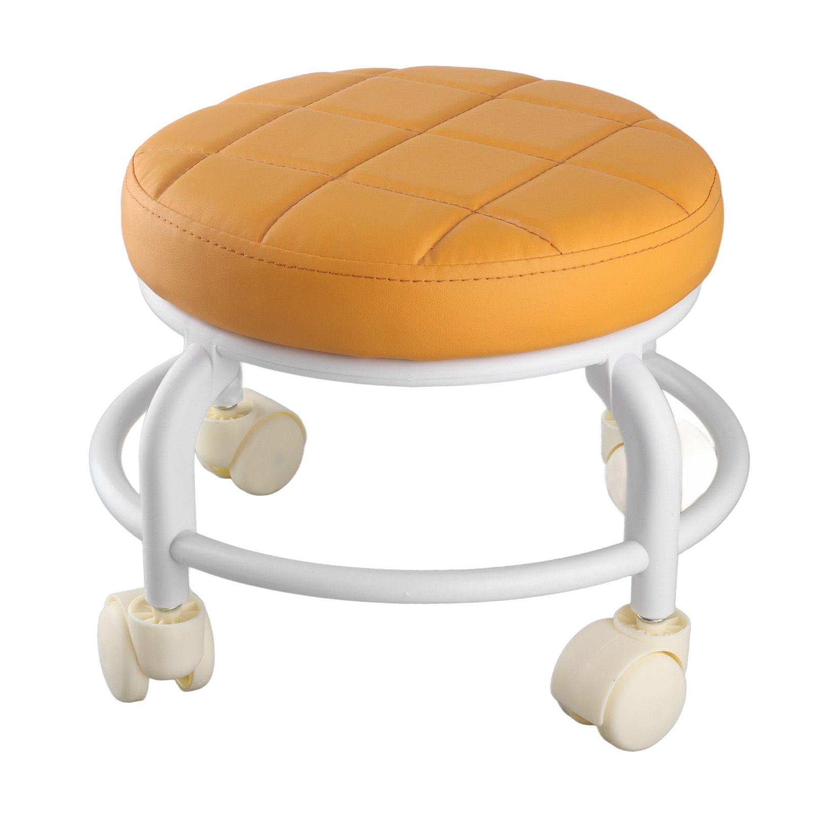 Rolling Ottoman High Density Memory Foam Waterproof Quiet Wheels Double Layers Footrest Stool for Family Office Orange - Image 4