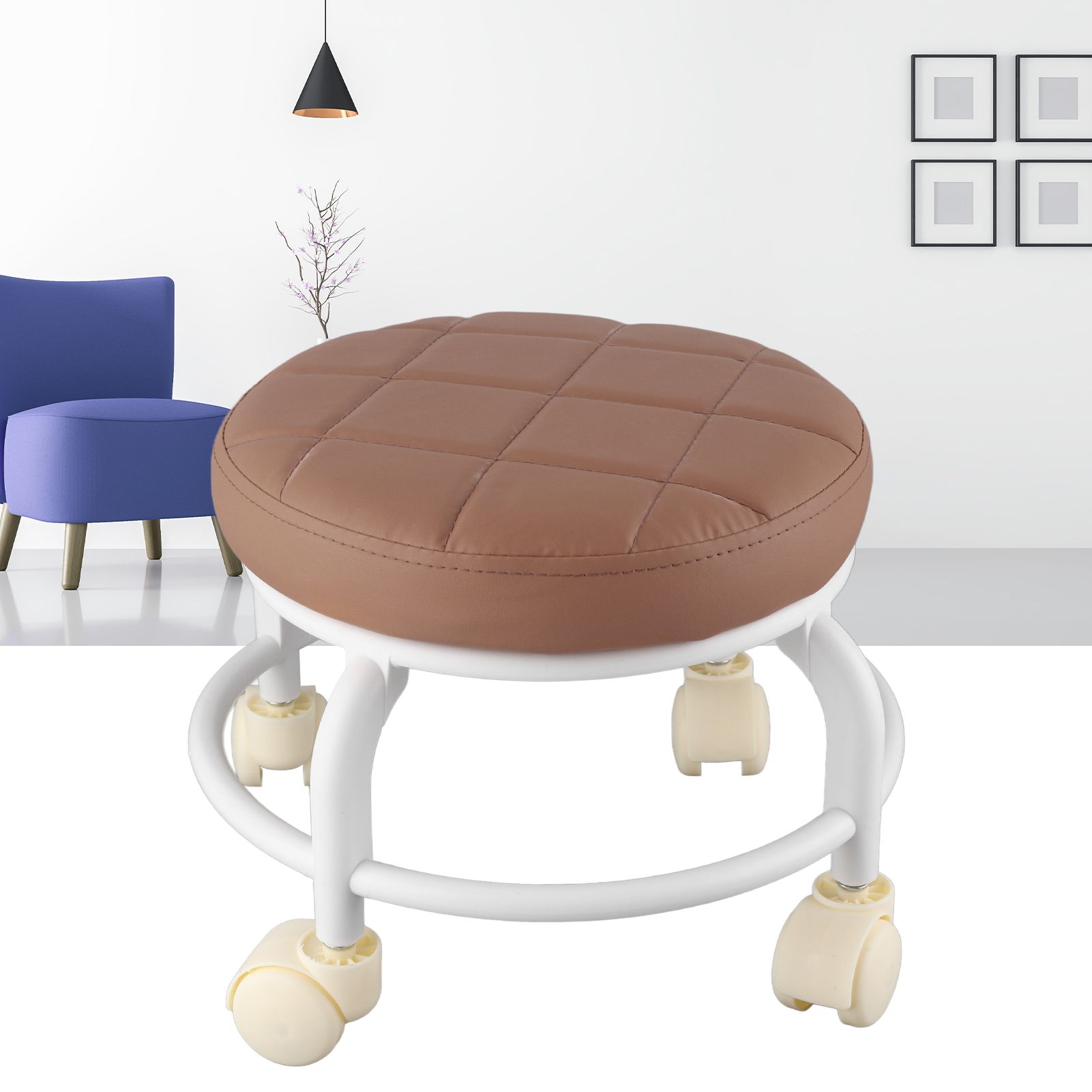 Rolling Ottoman High Density Memory Foam Waterproof Quiet Wheels Double Layers Footrest Stool for Family Office Coffee Color - Image 5