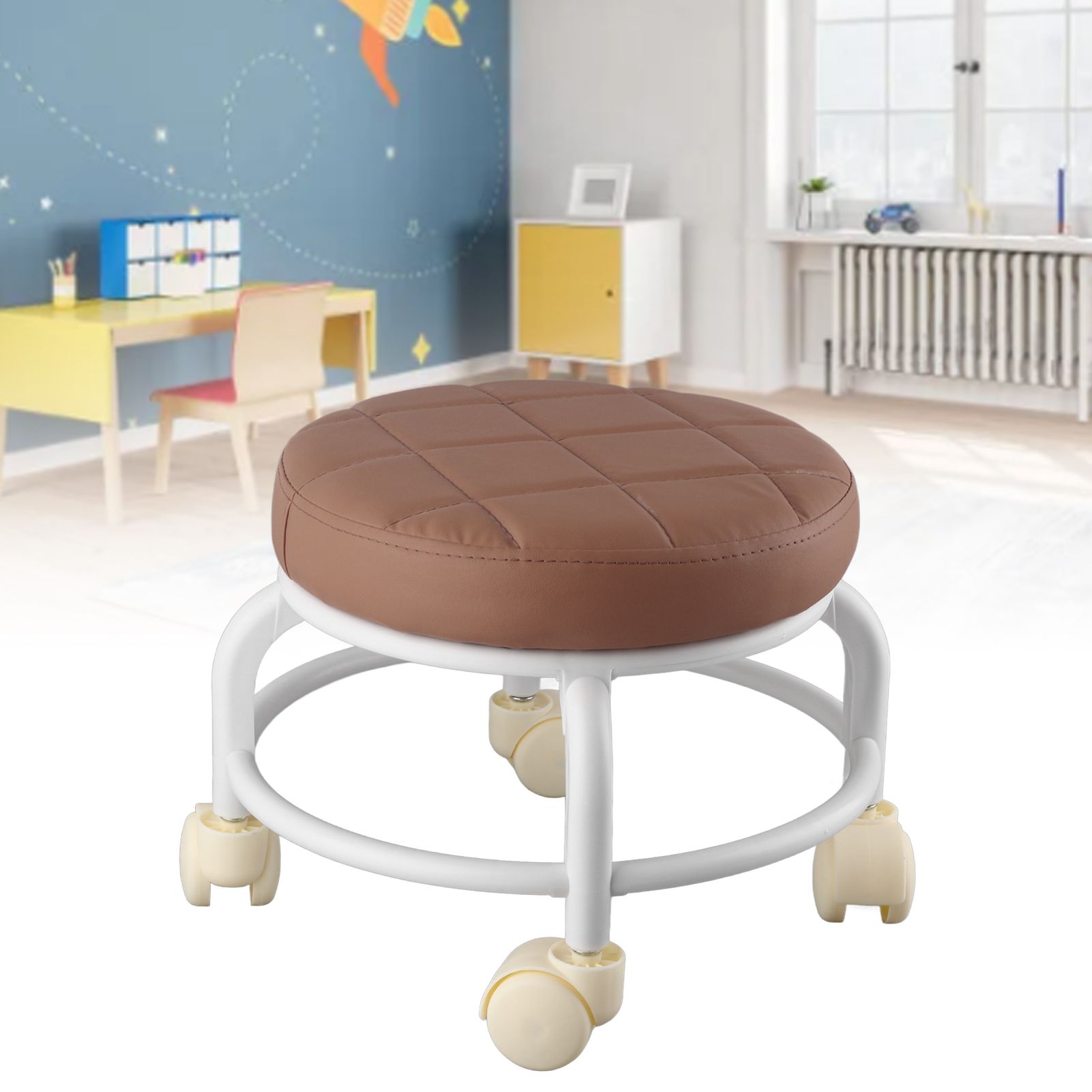 Rolling Ottoman High Density Memory Foam Waterproof Quiet Wheels Double Layers Footrest Stool for Family Office Coffee Color - Image 6