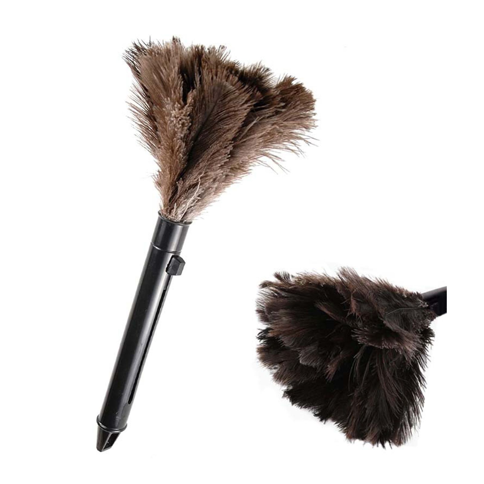 Feather Dusters Brown Washable Portable Compact Chicken Feathers ABS Mini Duster with Handle for Household - Image 2