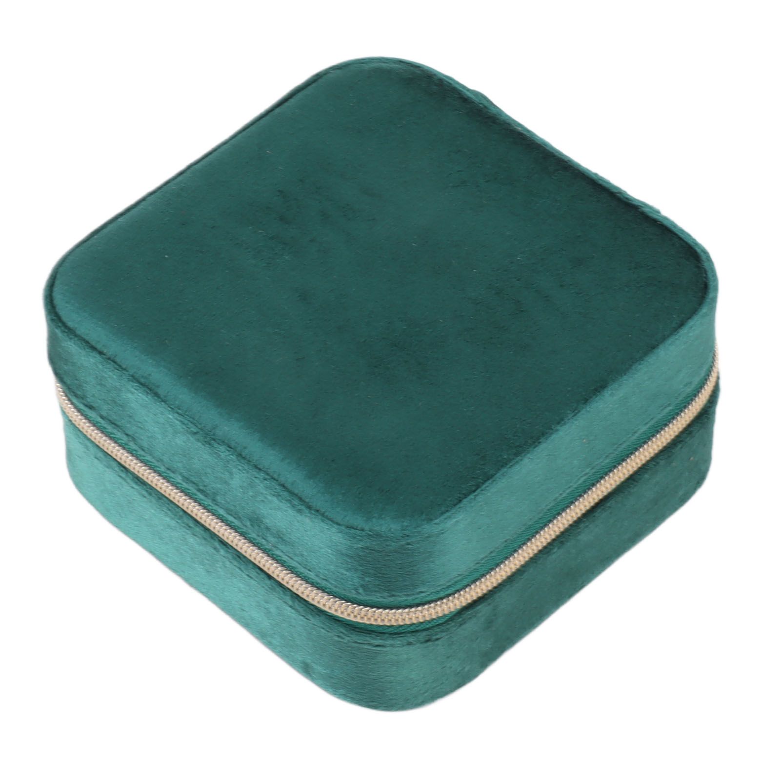 Velvet Jewelry Box Compact Small Zippered Travel Organizer Portable Storage Case for Daily Use Blackish Green - Image 1