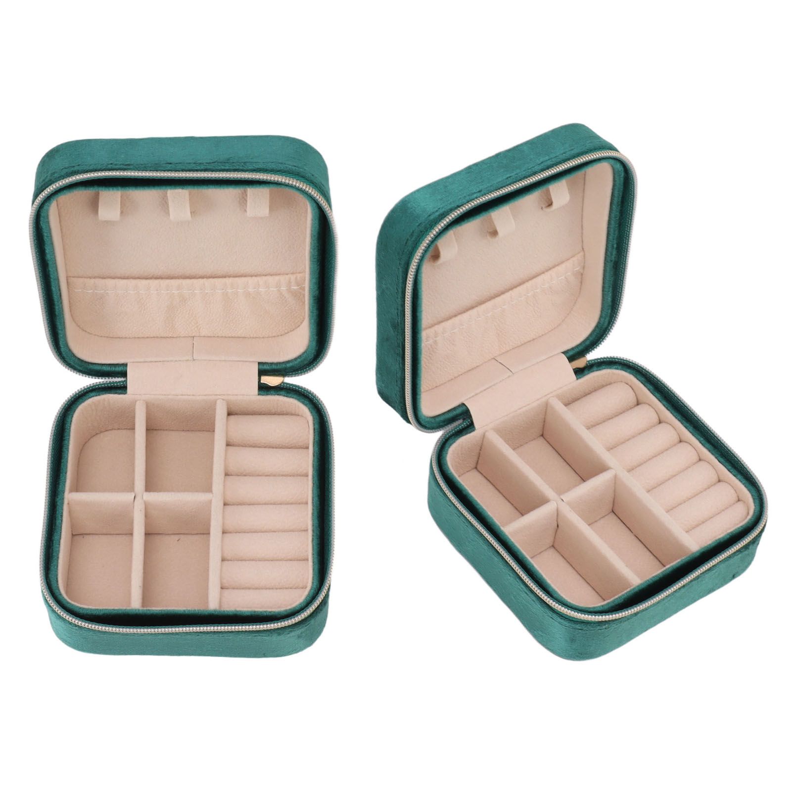 Velvet Jewelry Box Compact Small Zippered Travel Organizer Portable Storage Case for Daily Use Blackish Green - Image 3