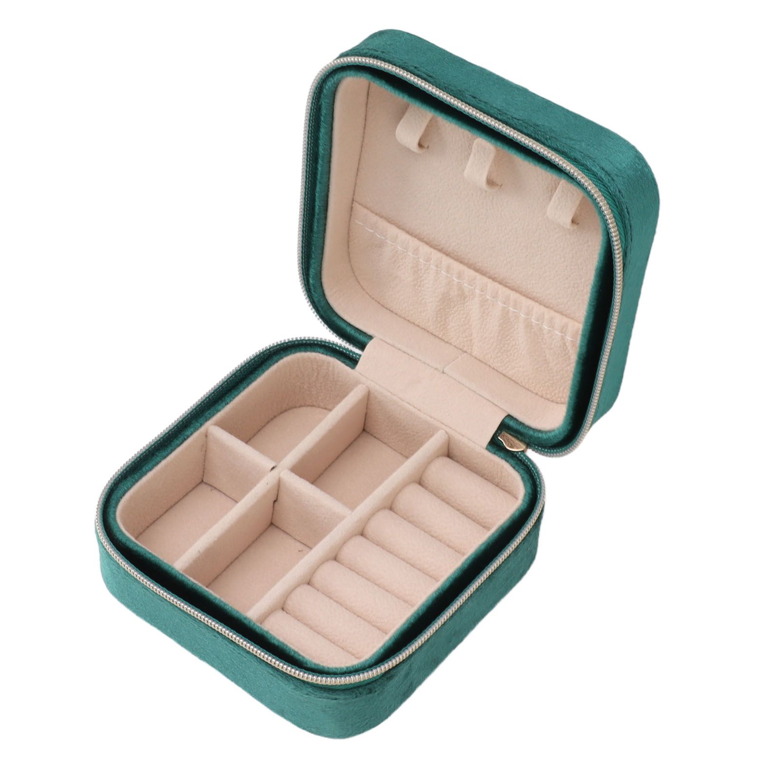 Velvet Jewelry Box Compact Small Zippered Travel Organizer Portable Storage Case for Daily Use Blackish Green - Image 4