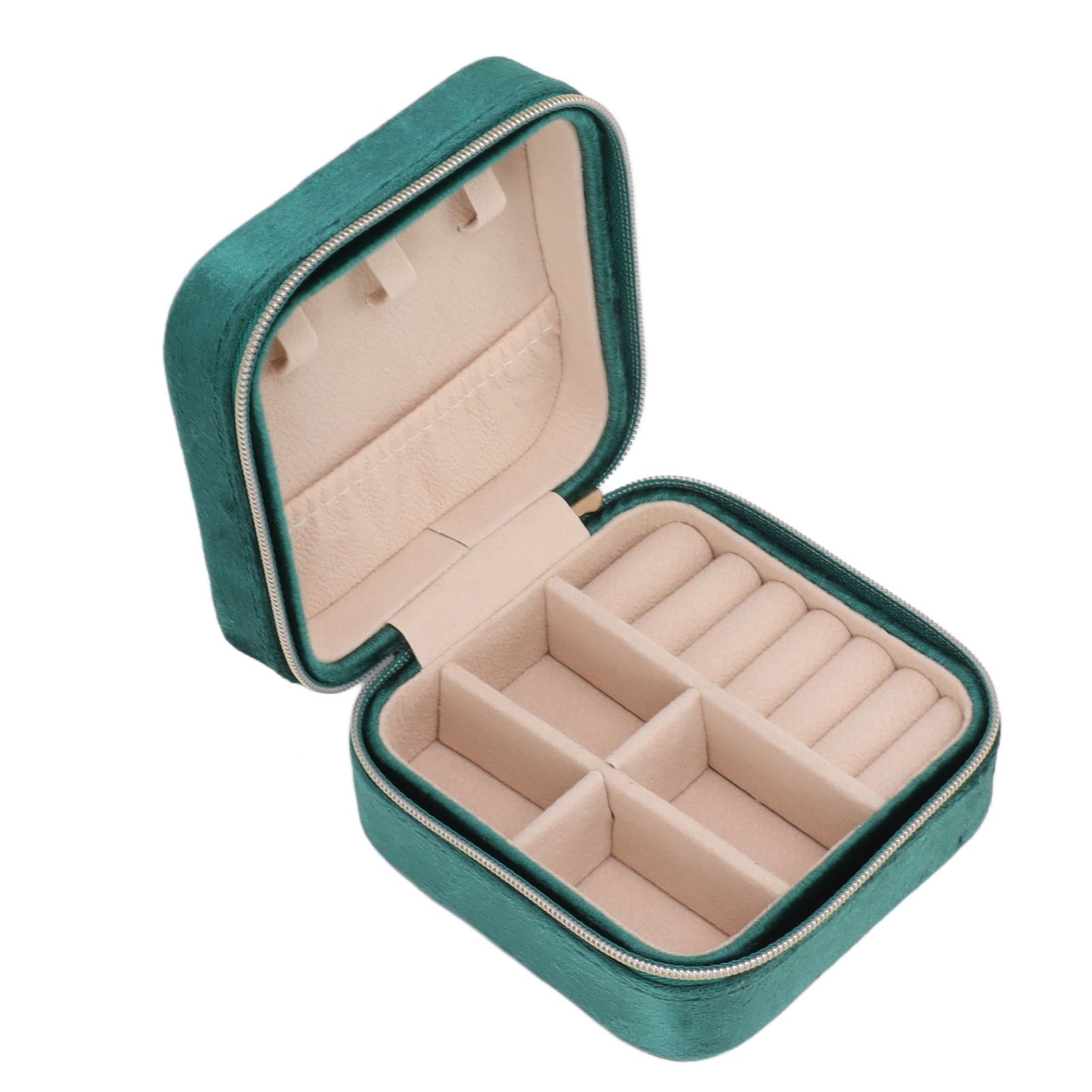 Velvet Jewelry Box Compact Small Zippered Travel Organizer Portable Storage Case for Daily Use Blackish Green - Image 5