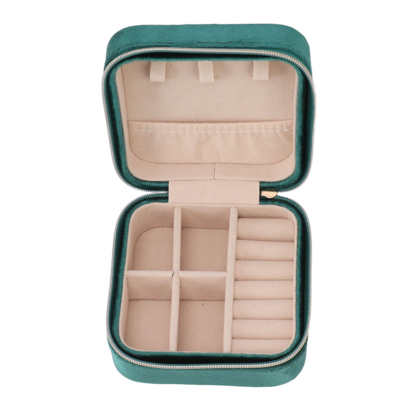 Velvet Jewelry Box Compact Small Zippered Travel Organizer Portable Storage Case for Daily Use Blackish Green - Image 6