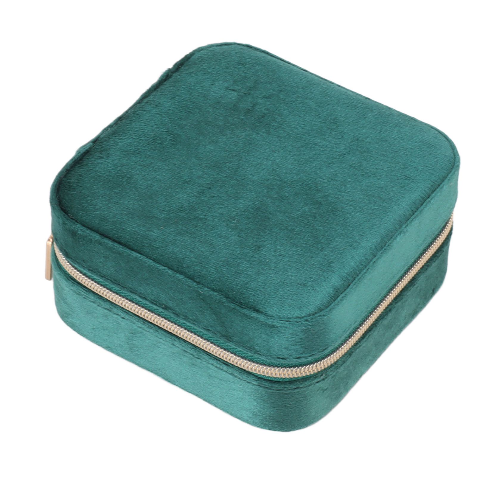 Velvet Jewelry Box Compact Small Zippered Travel Organizer Portable Storage Case for Daily Use Blackish Green - Image 8