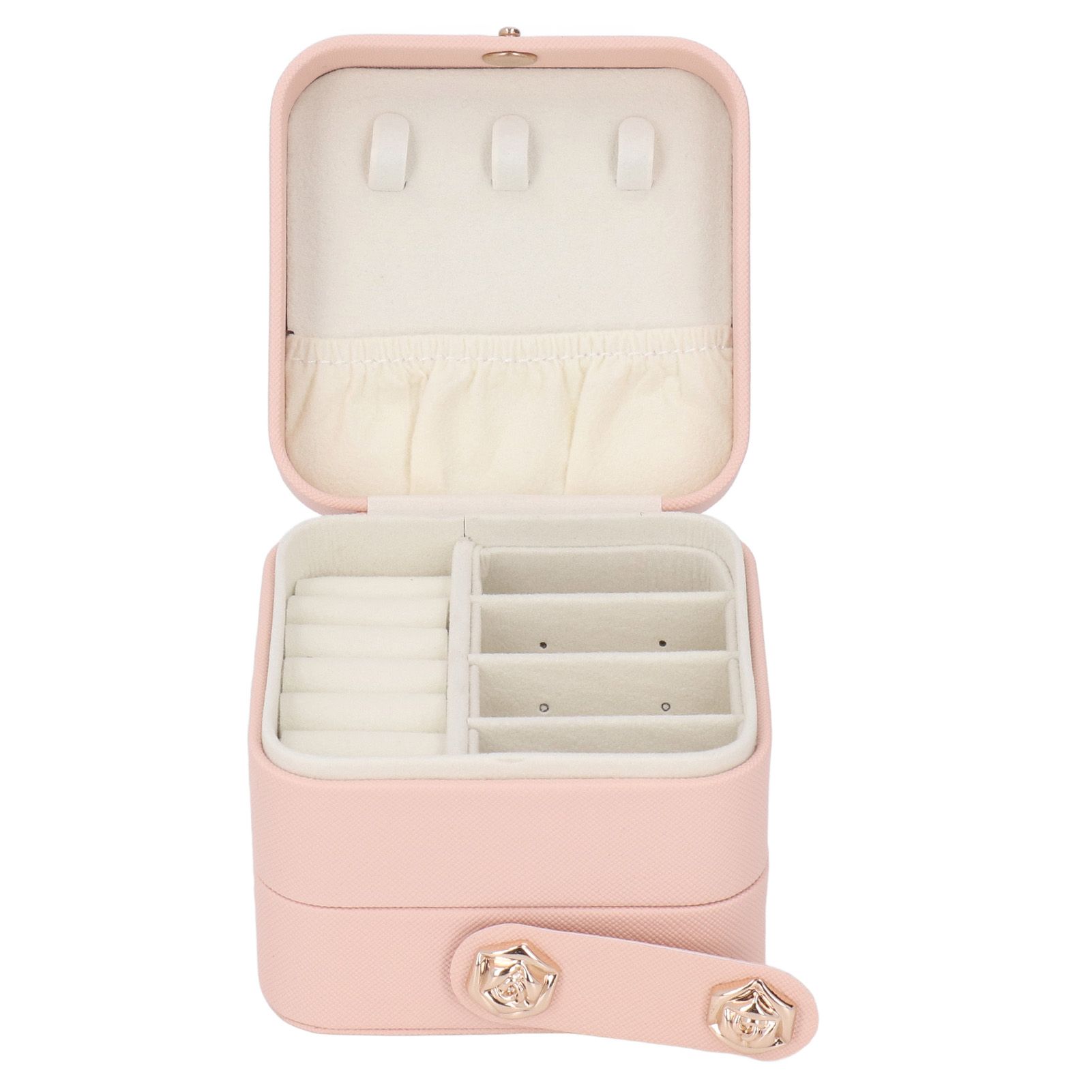 Jewelry Box Pink Portable Multi Layer PU Leather Jewelry Travel Case for Home Ring Earrings Necklace - Image 1