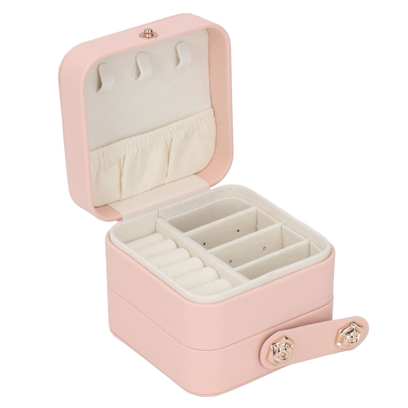 Jewelry Box Pink Portable Multi Layer PU Leather Jewelry Travel Case for Home Ring Earrings Necklace - Image 3