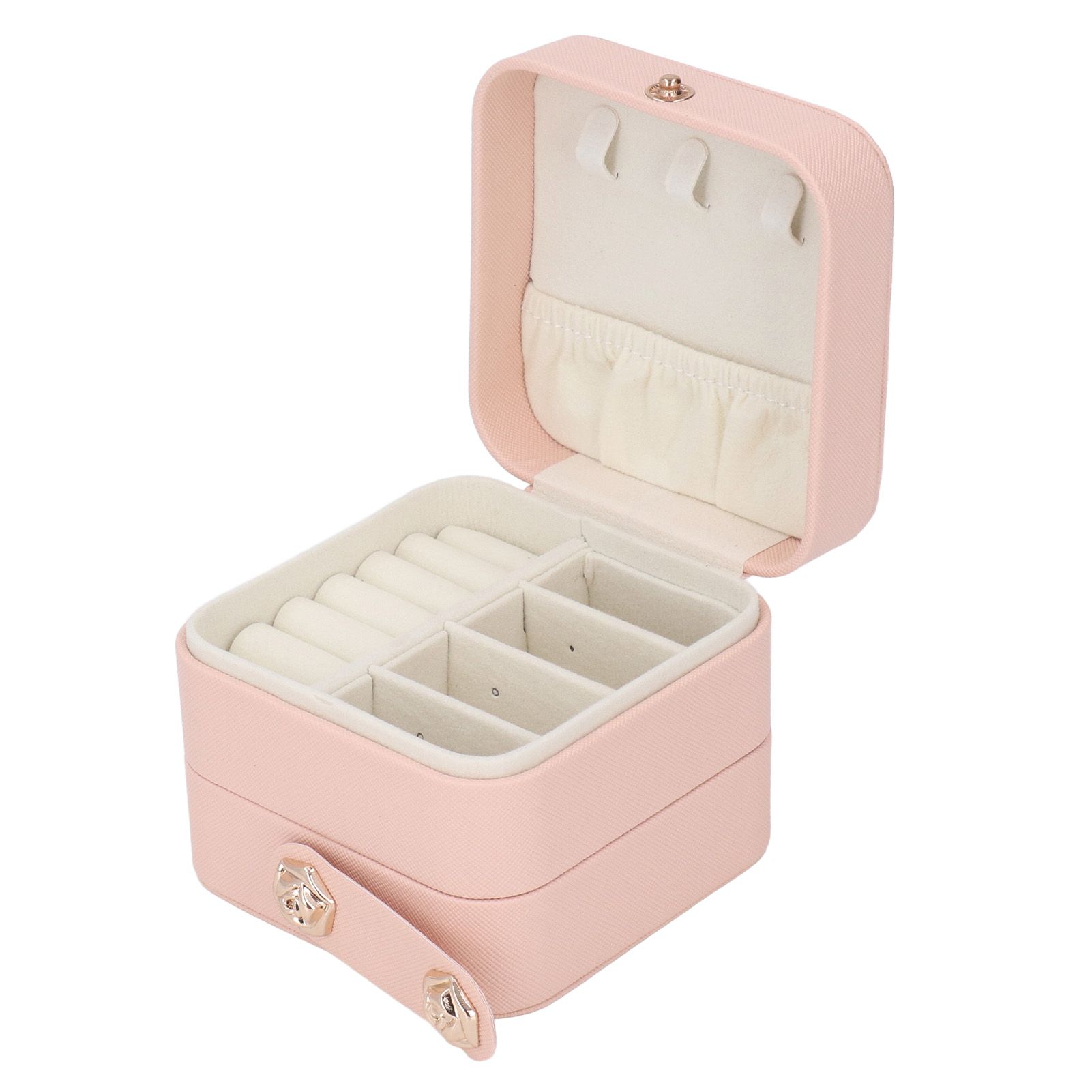 Jewelry Box Pink Portable Multi Layer PU Leather Jewelry Travel Case for Home Ring Earrings Necklace - Image 5