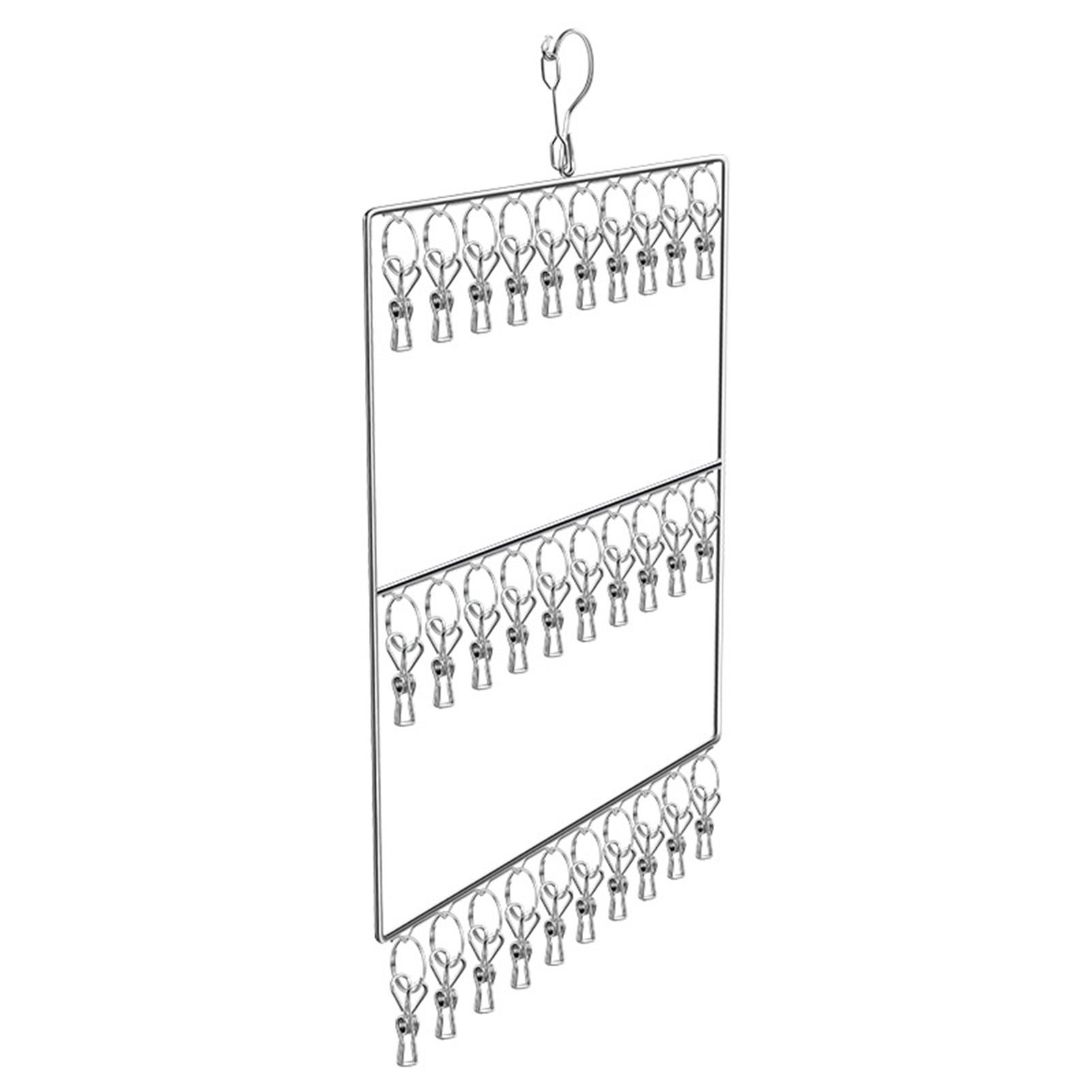 Stainless Steel Sock Drying Rack for Towels Cloth Diapers Bras Baby Clothes Underwear Hat Gloves 3 Layer 30 Clip - Image 1