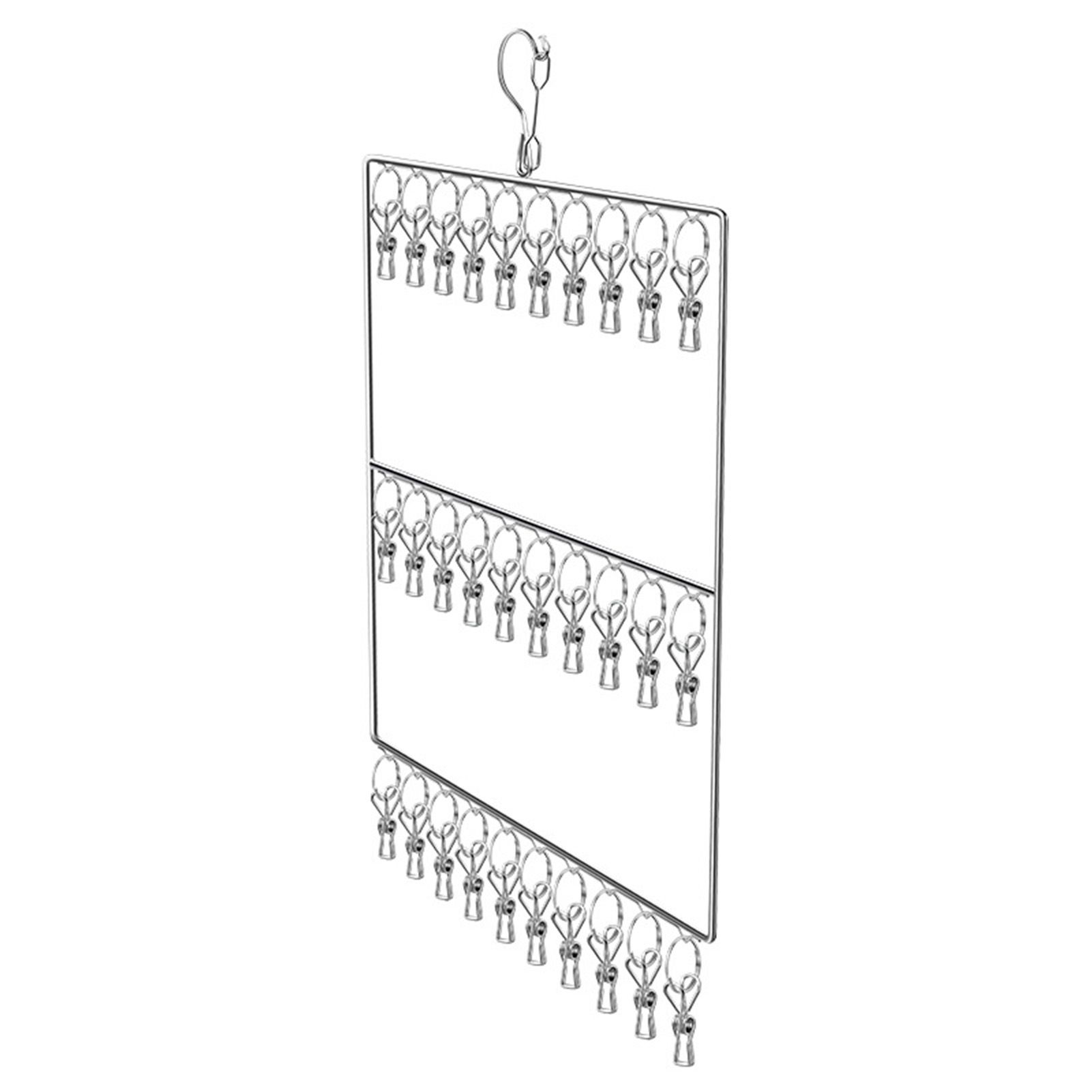 Stainless Steel Sock Drying Rack for Towels Cloth Diapers Bras Baby Clothes Underwear Hat Gloves 3 Layer 30 Clip - Image 2