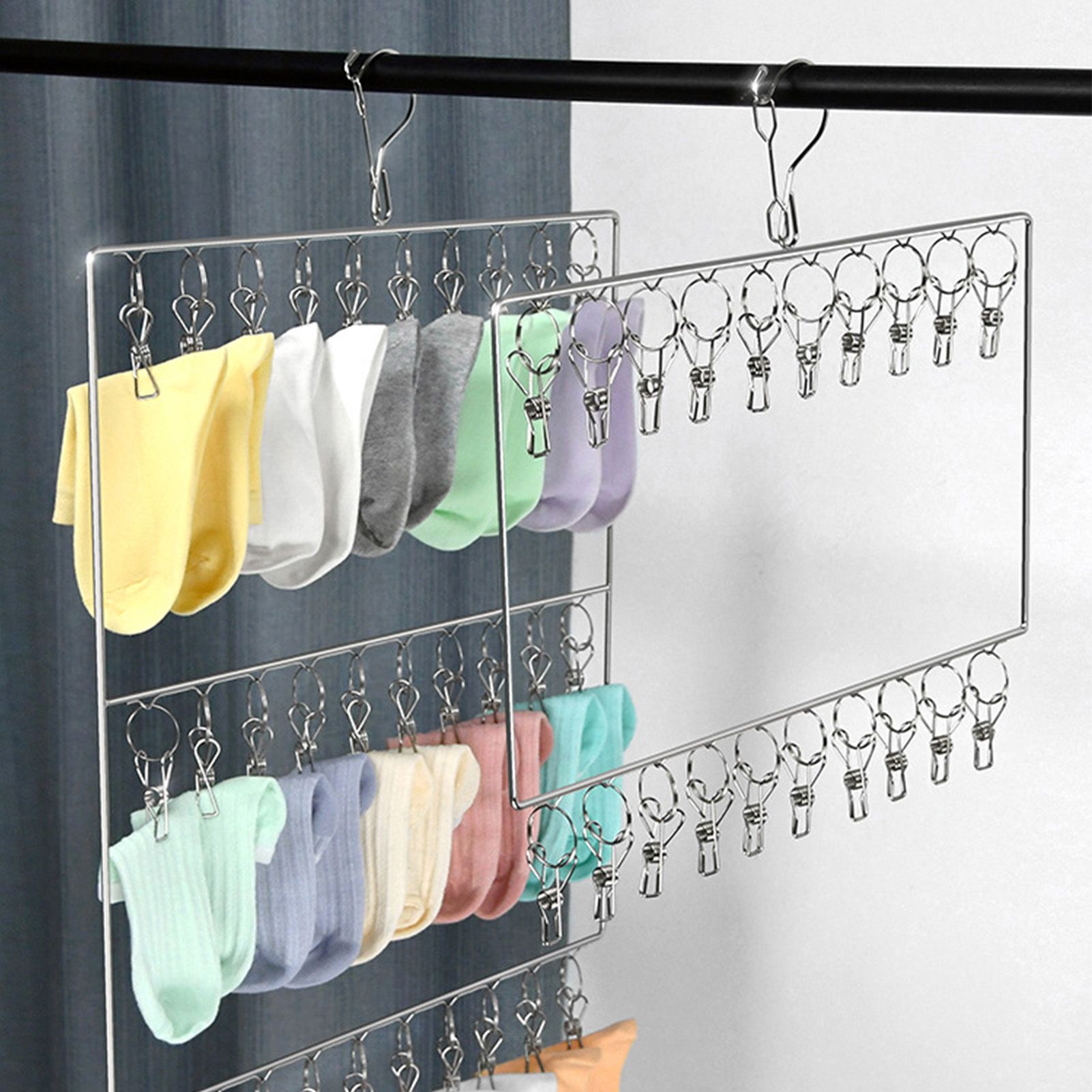 Stainless Steel Sock Drying Rack for Towels Cloth Diapers Bras Baby Clothes Underwear Hat Gloves 3 Layer 30 Clip - Image 5