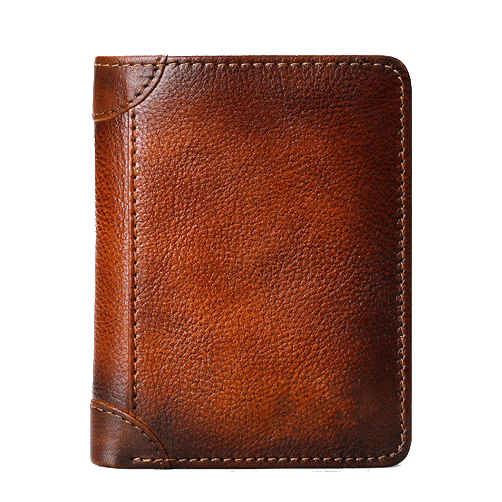 Trifold Wallet Retro Style Large Space Multi Card Slots Men Leather Wallet Coin Purse Yellowish Brown - Image 1