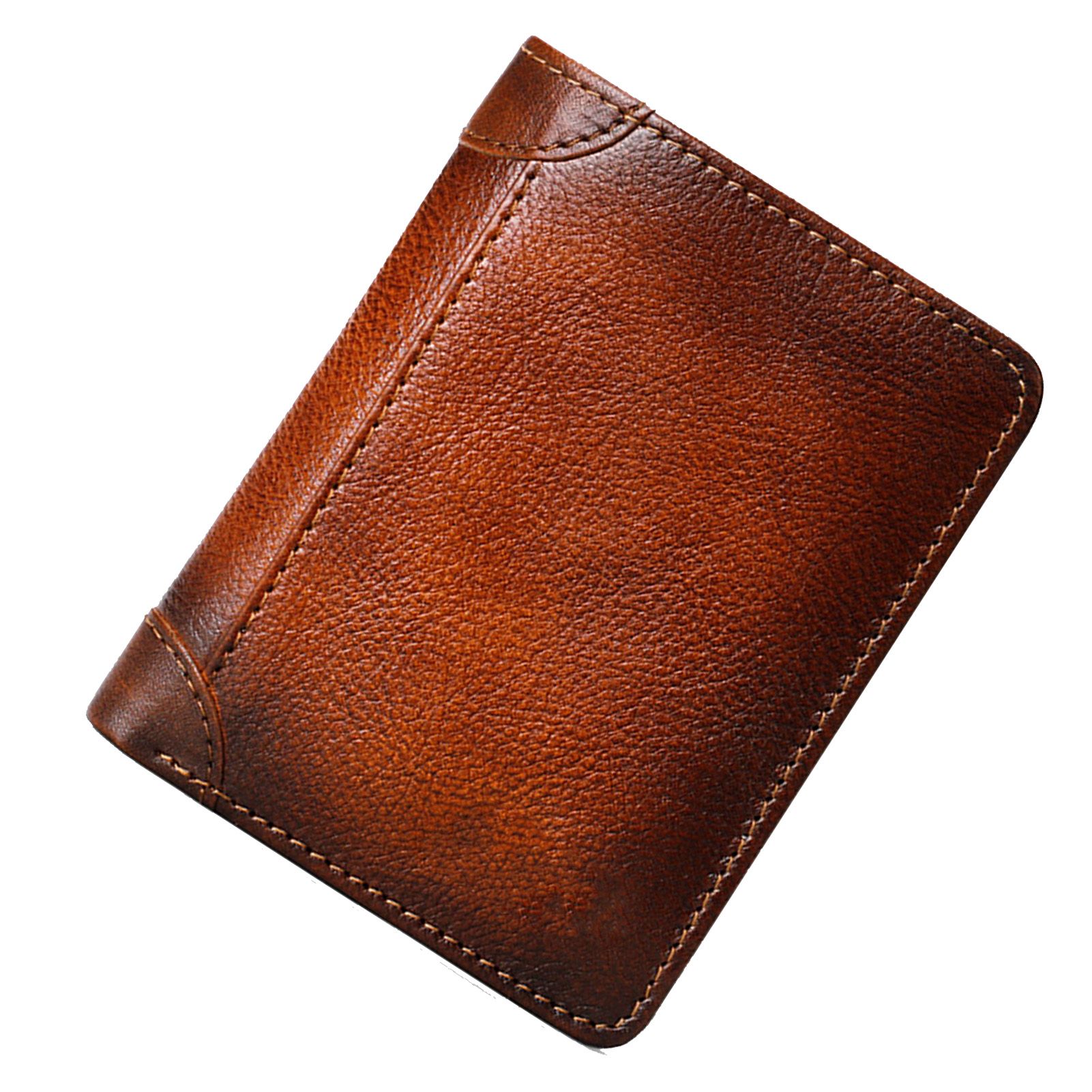 Trifold Wallet Retro Style Large Space Multi Card Slots Men Leather Wallet Coin Purse Yellowish Brown - Image 2