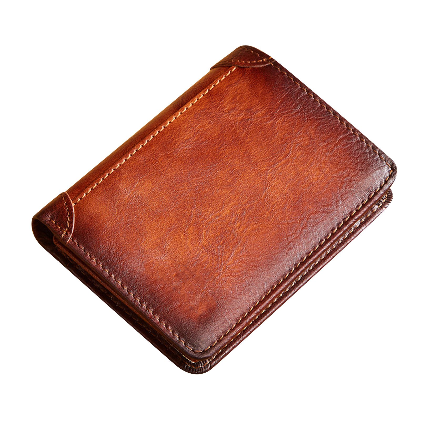 Trifold Wallet Retro Style Large Space Multi Card Slots Men Leather Wallet Coin Purse Yellowish Brown - Image 4