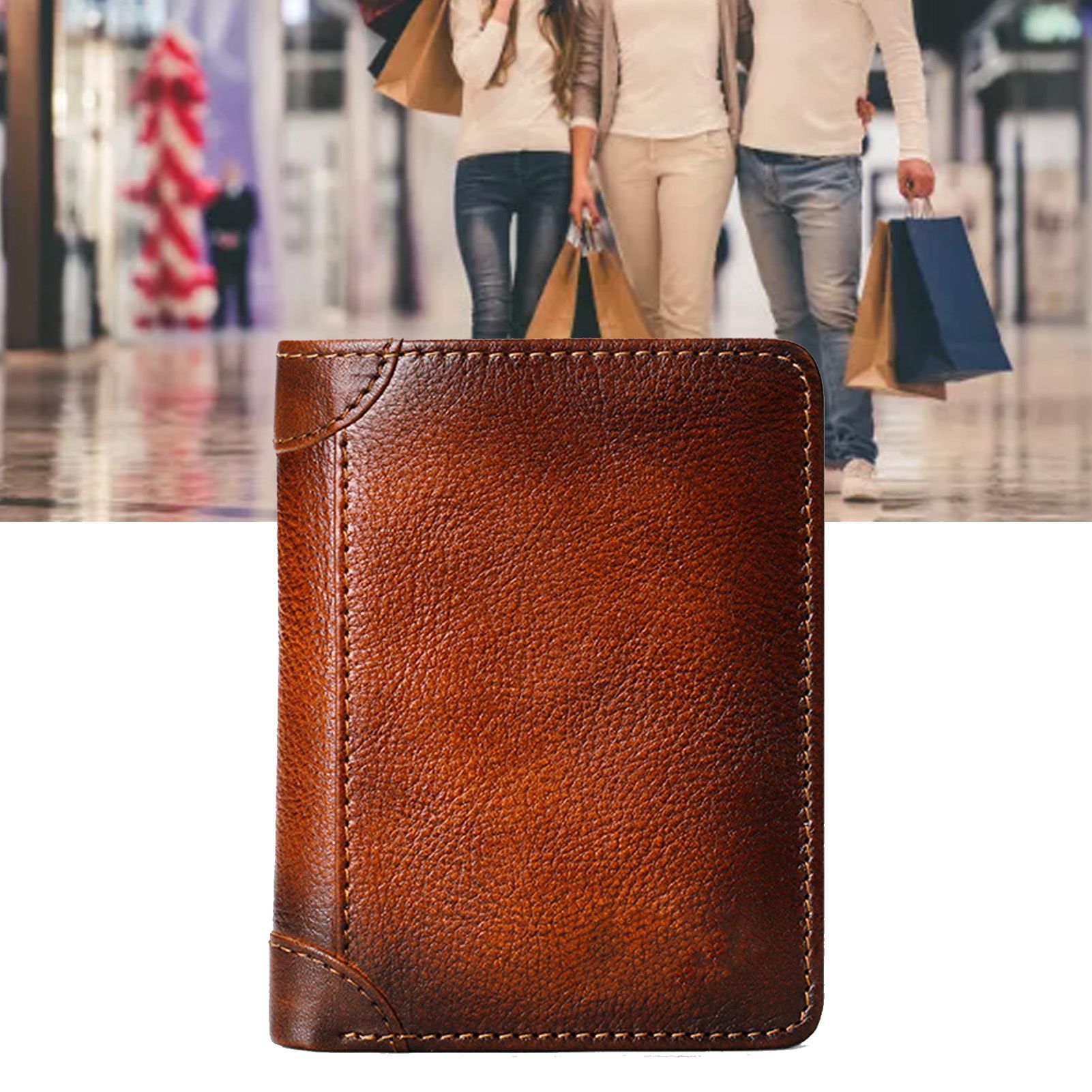 Trifold Wallet Retro Style Large Space Multi Card Slots Men Leather Wallet Coin Purse Yellowish Brown - Image 6