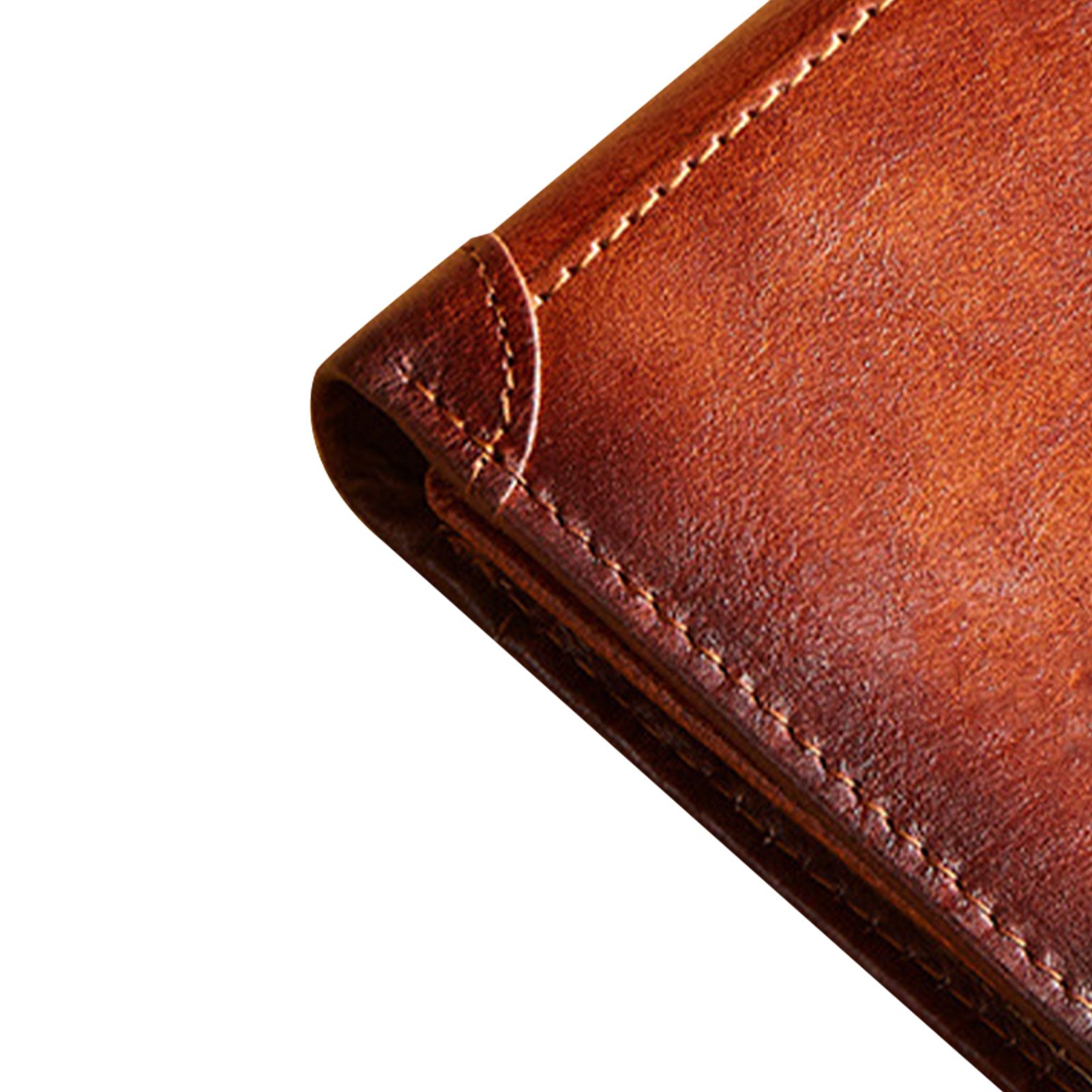 Trifold Wallet Retro Style Large Space Multi Card Slots Men Leather Wallet Coin Purse Yellowish Brown - Image 8