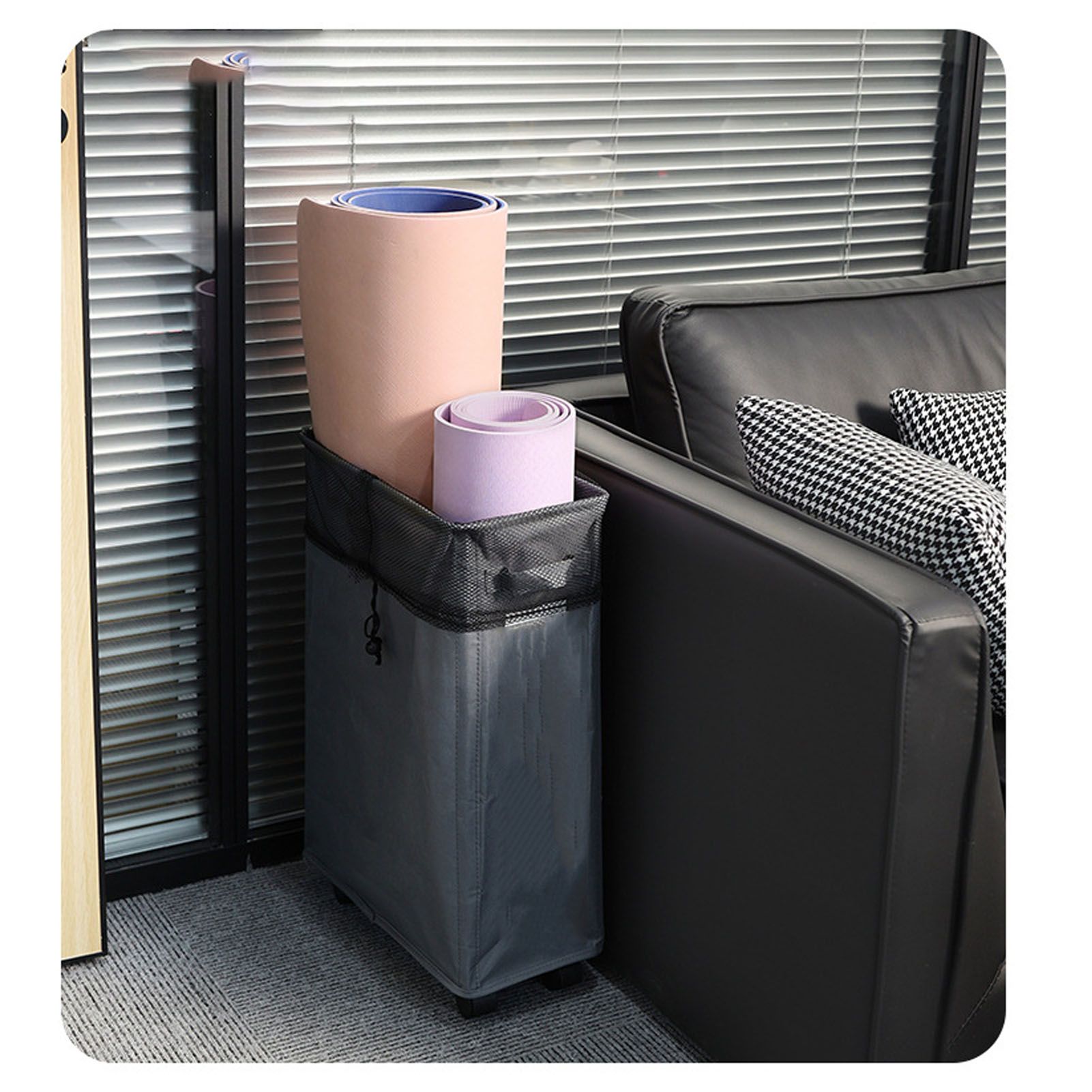 4 Roll Wheels Laundry Basket with Handles Oxford Cloth Storage Bin for Household Sundries Dark Gray - Image 5