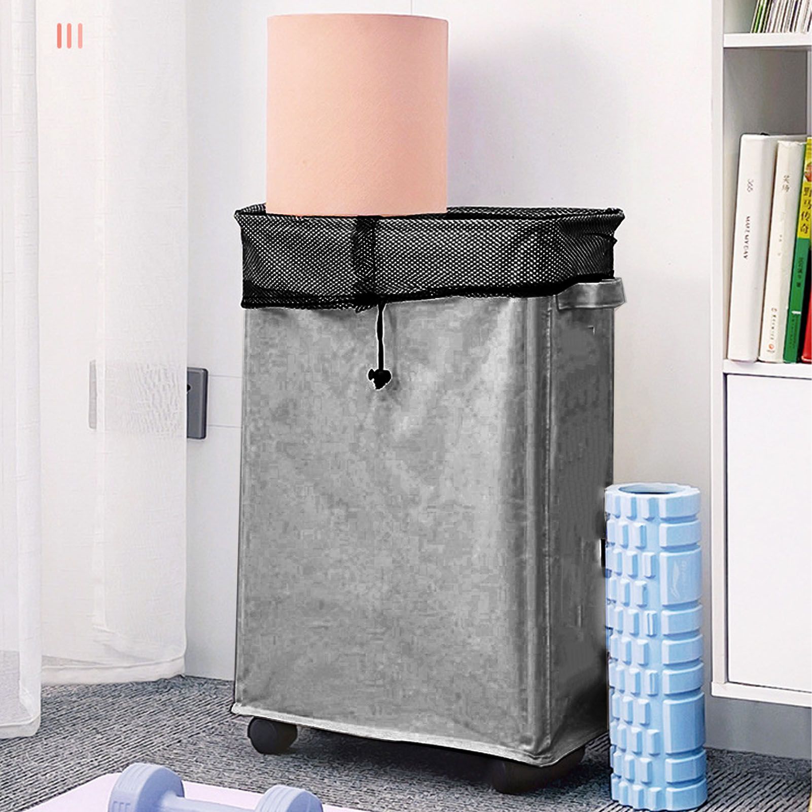4 Roll Wheels Laundry Basket with Handles Oxford Cloth Storage Bin for Household Sundries Dark Gray - Image 6