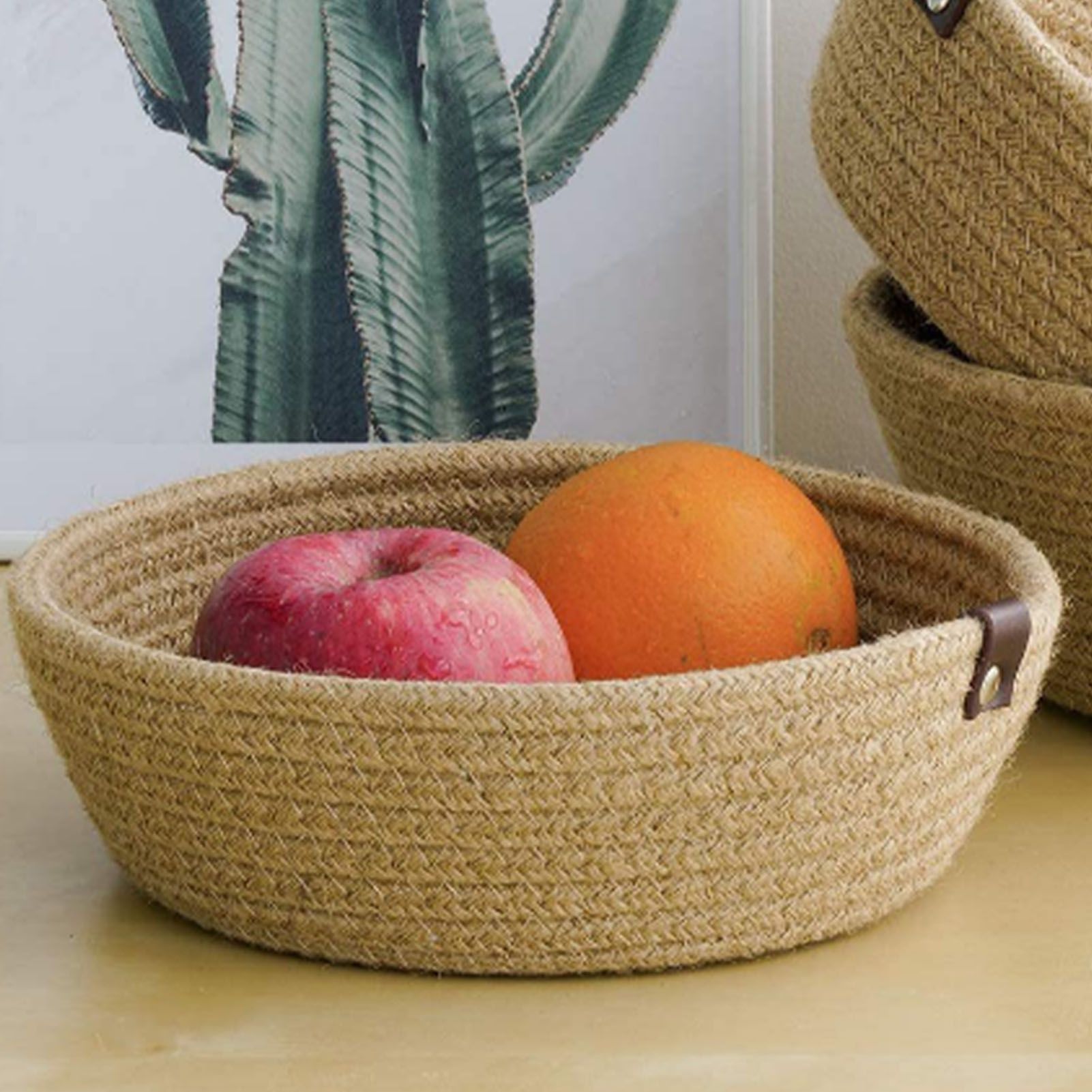 3 Piece Cotton Rope Woven Storage Basket Set Round Cotton Linen Storage Basket for Desktop Organizing Hemp Rope - Image 3